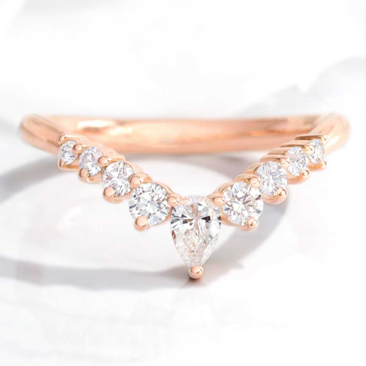 Wishbone diamond wedding ring rose gold V shaped curved wedding band la more design jewelry