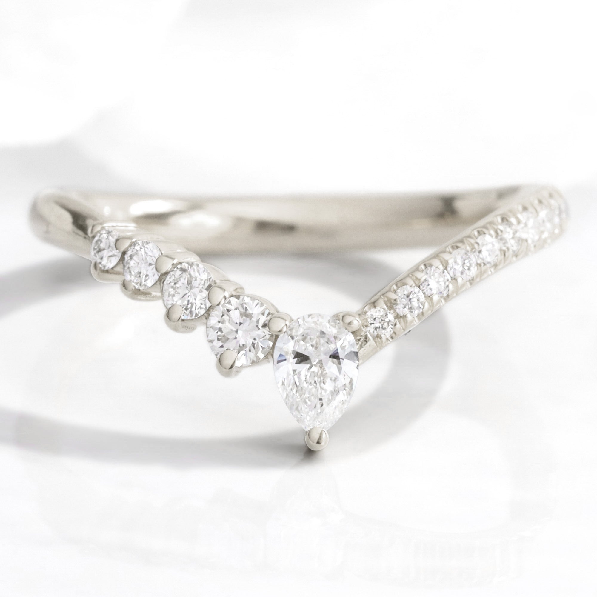 Wishbone diamond wedding ring white gold V shaped curved pave wedding band la more design jewelry
