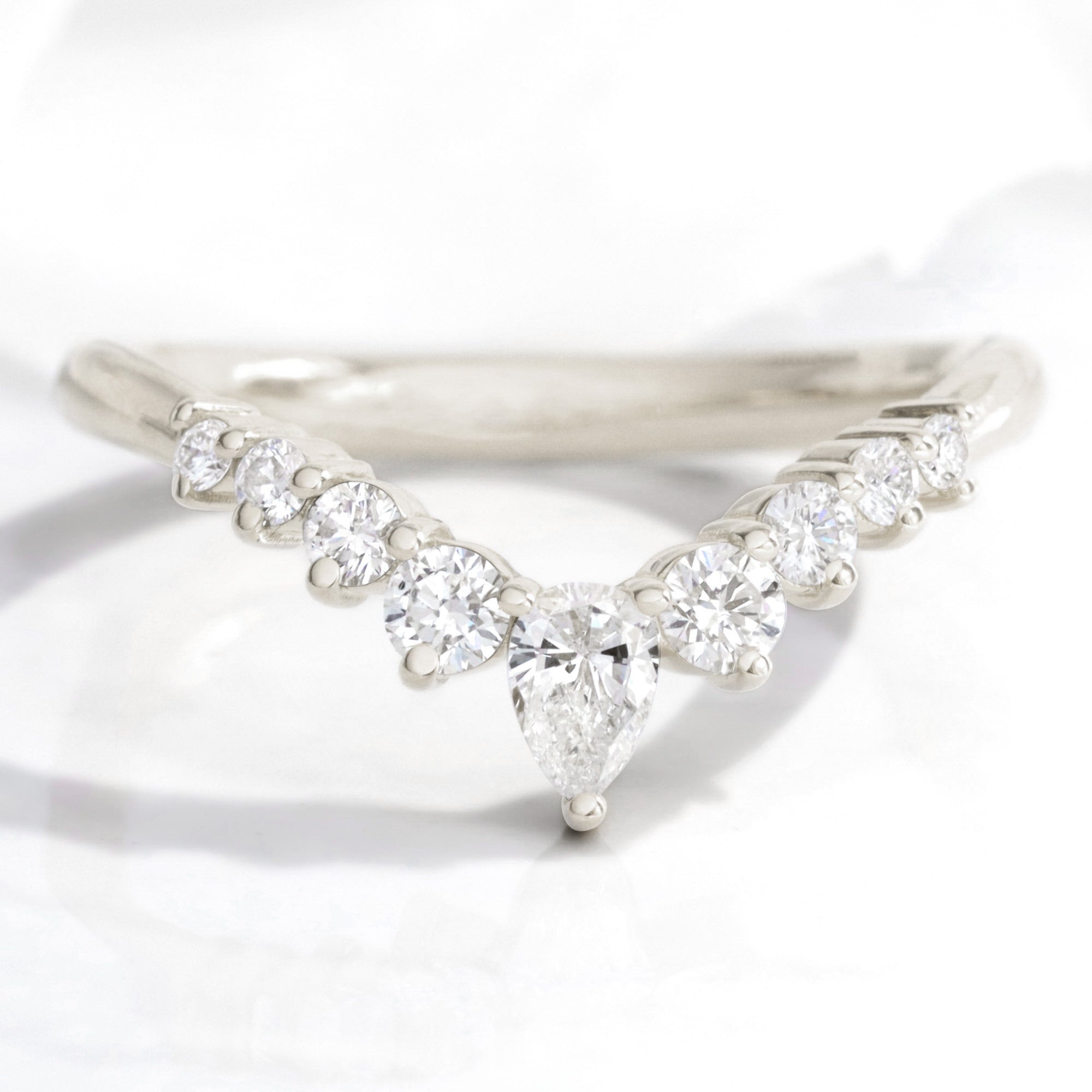 Wishbone diamond wedding ring white gold V shaped curved wedding band la more design jewelry
