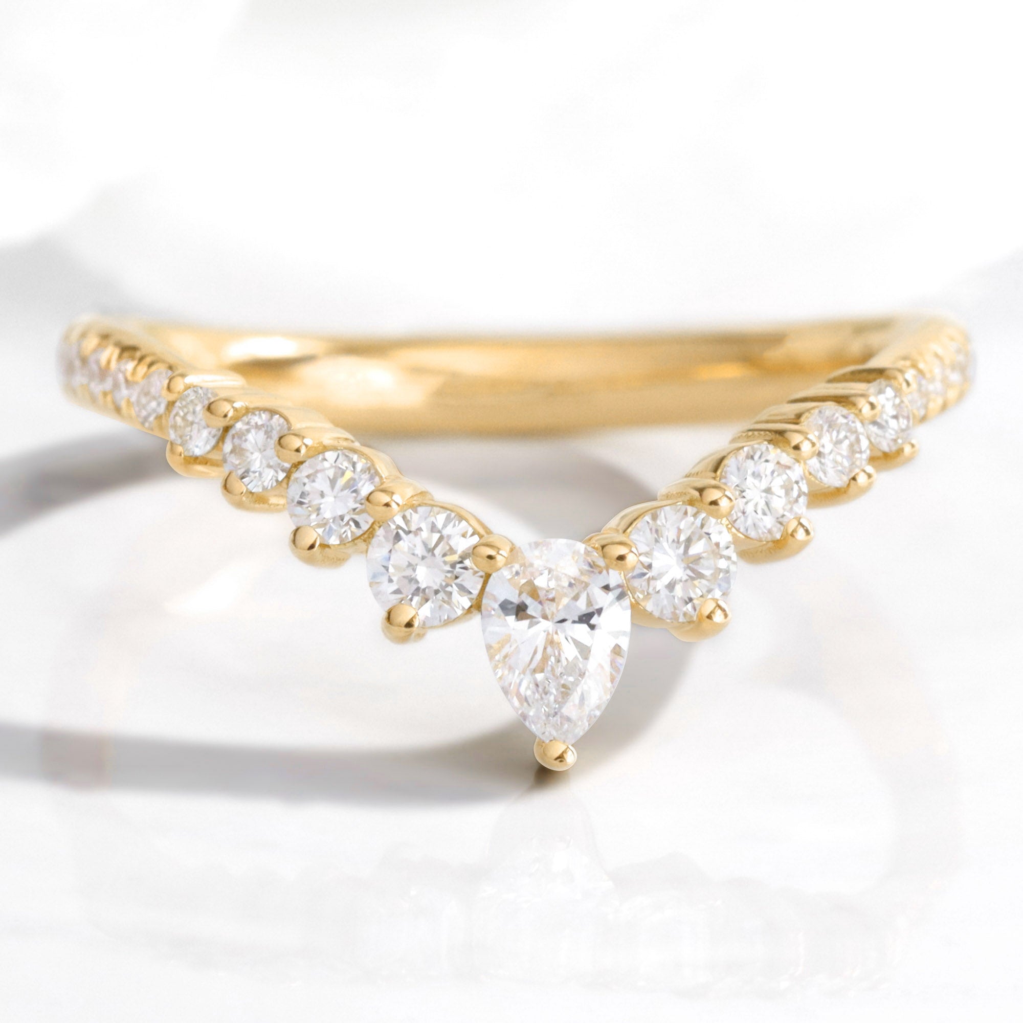 Wishbone diamond wedding ring yellow gold V shaped curved pave wedding band la more design jewelry