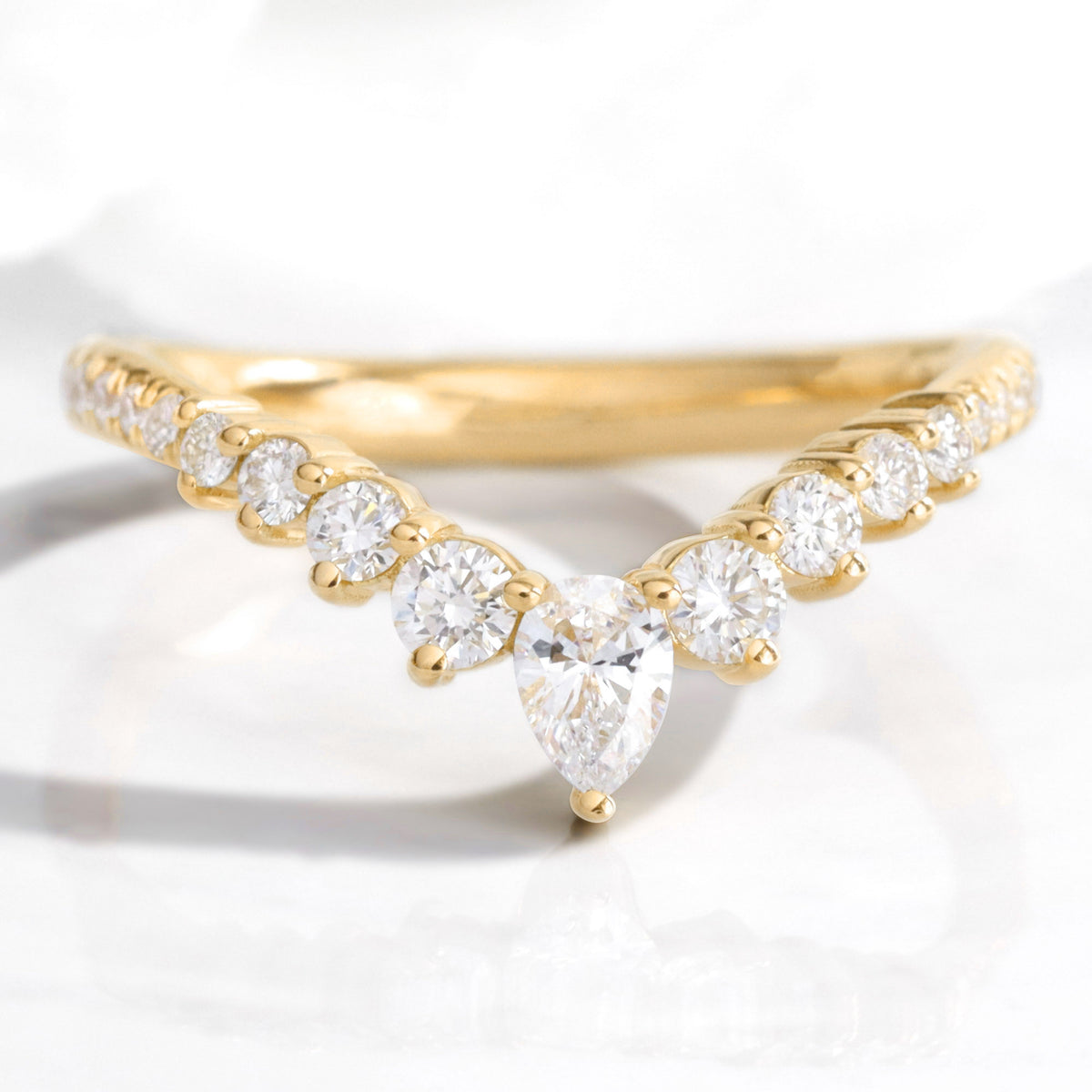 Wishbone Diamond Wedding Ring Rose Gold Curved V Shaped Pave Band | La Wishbone Diamond Wedding Ring Rose Gold Curved V Shaped Pave Band | La