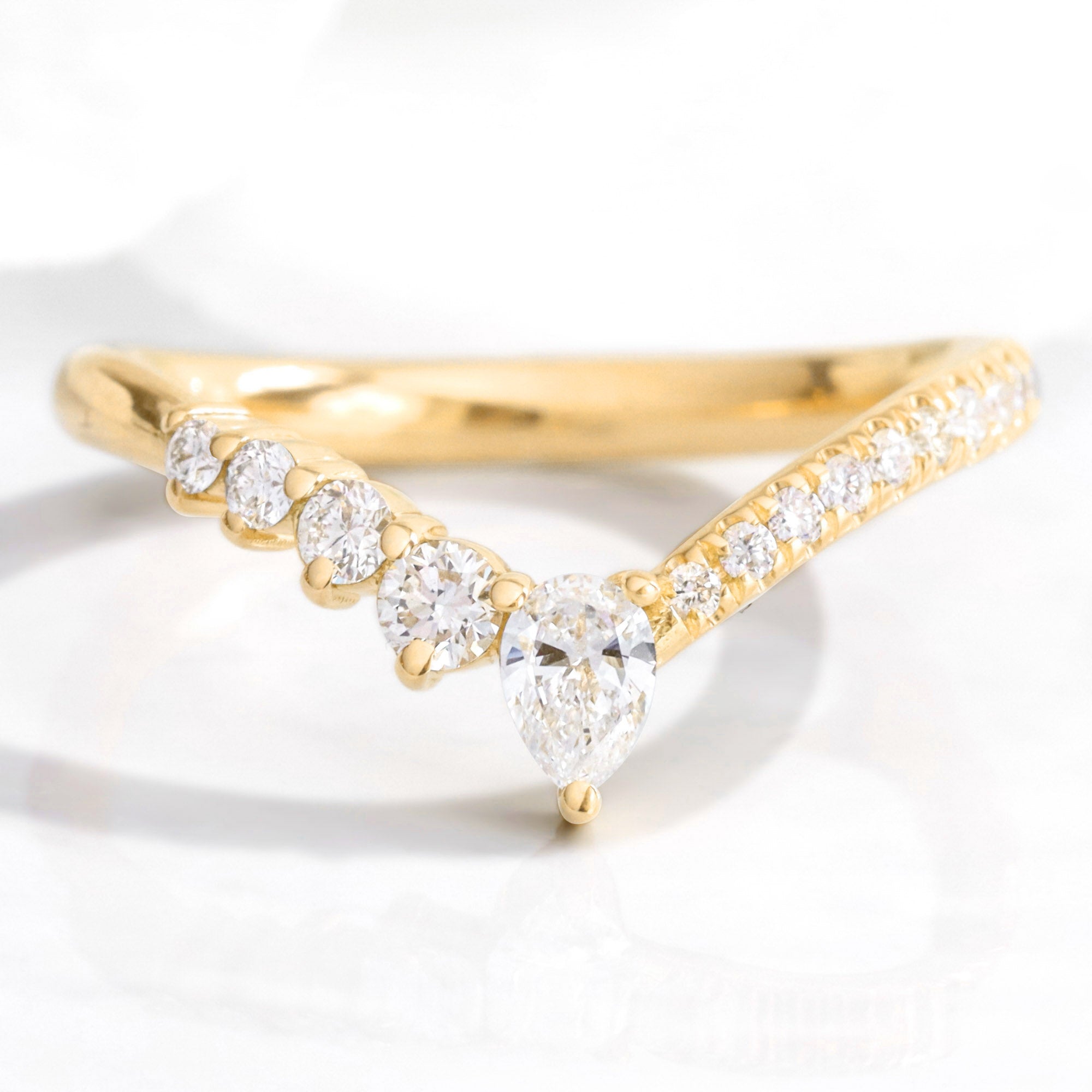 Wishbone diamond wedding ring yellow gold V shaped curved pave wedding band la more design jewelry