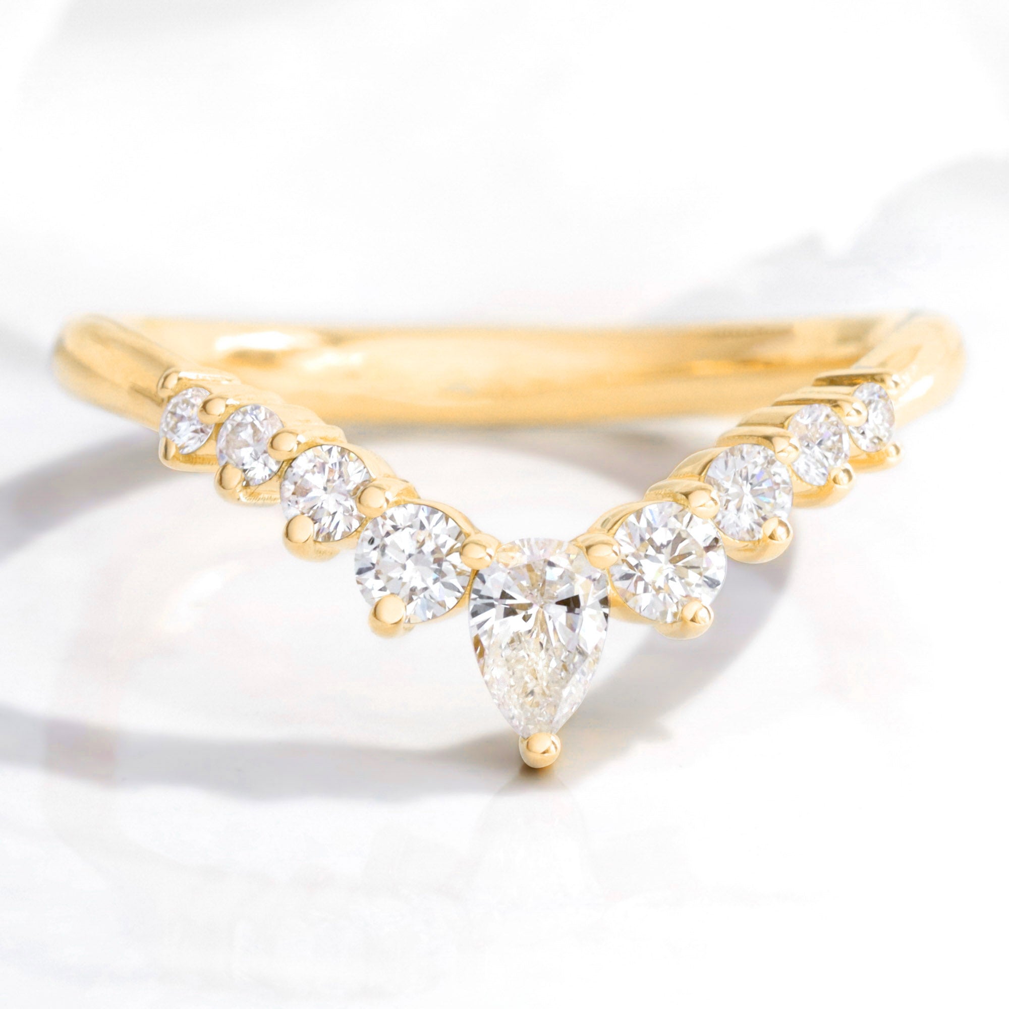 Wishbone diamond wedding ring yellow gold V shaped curved wedding band la more design jewelry