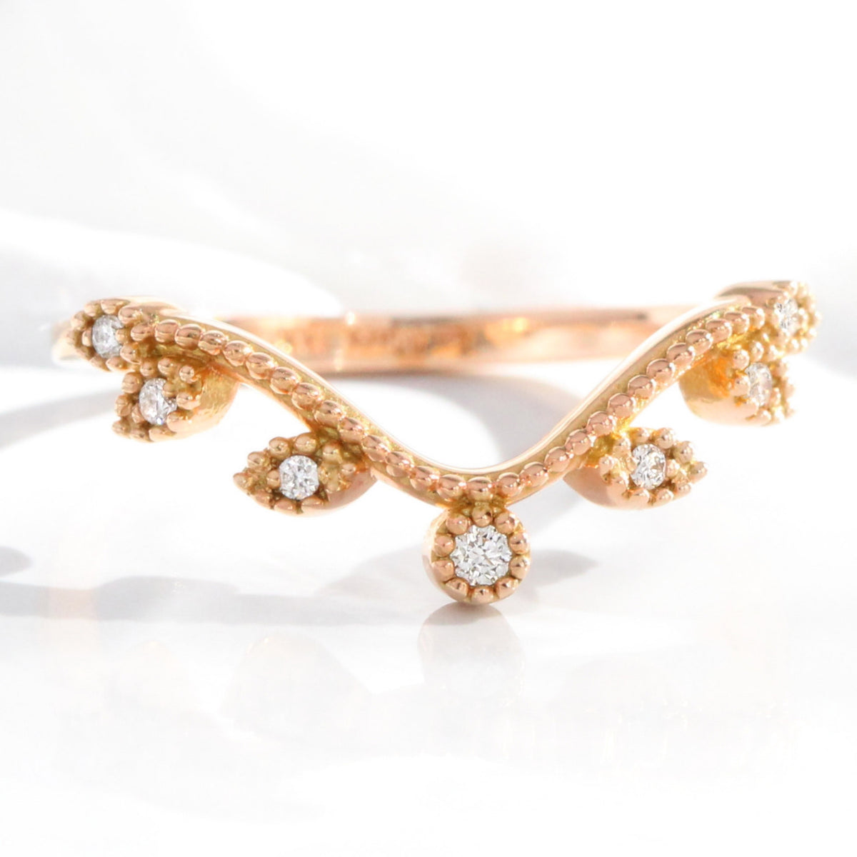 curved leaf diamond wedding band rose gold u shaped ring la more design jewelry