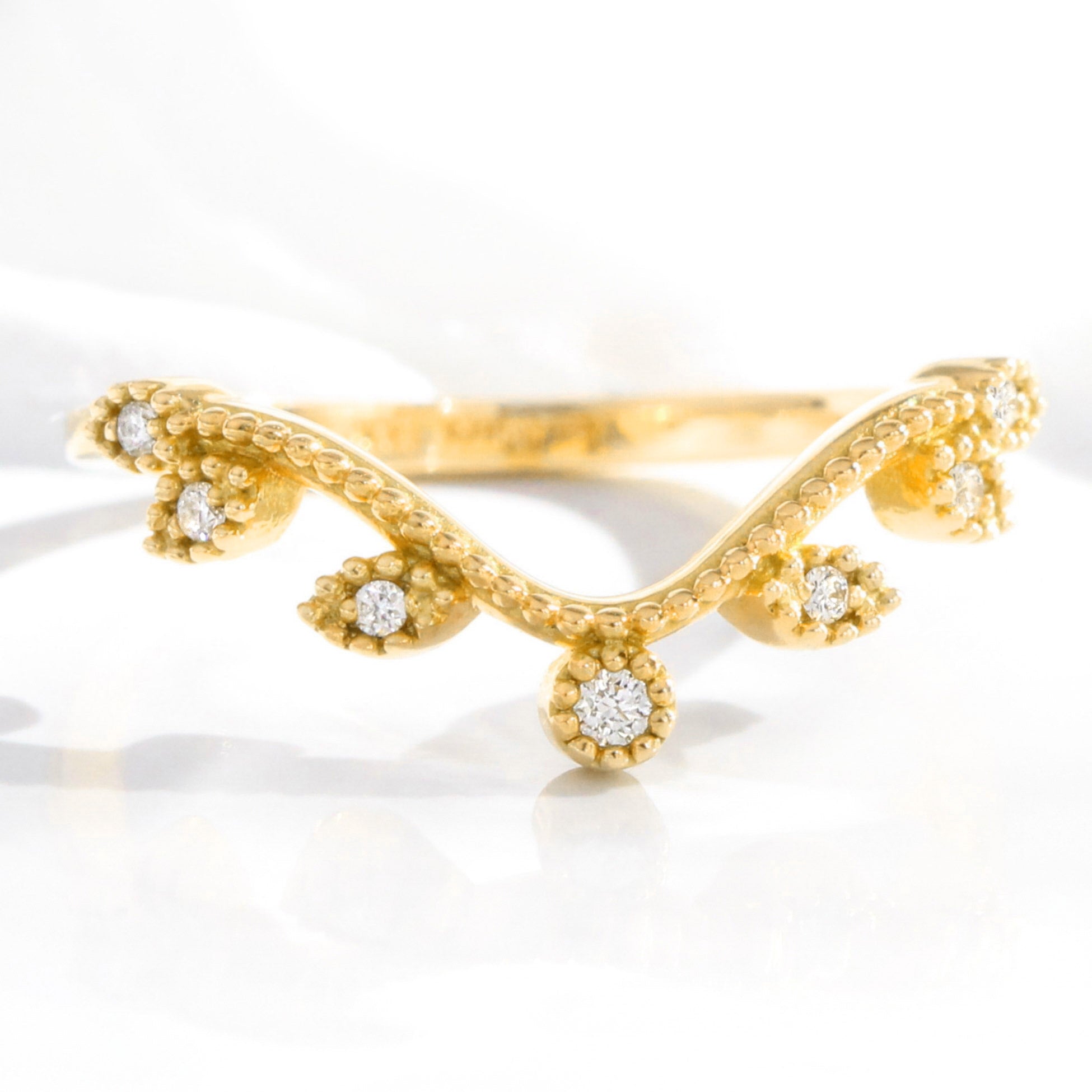 curved leaf diamond wedding band yellow gold u shaped ring la more design jewelry