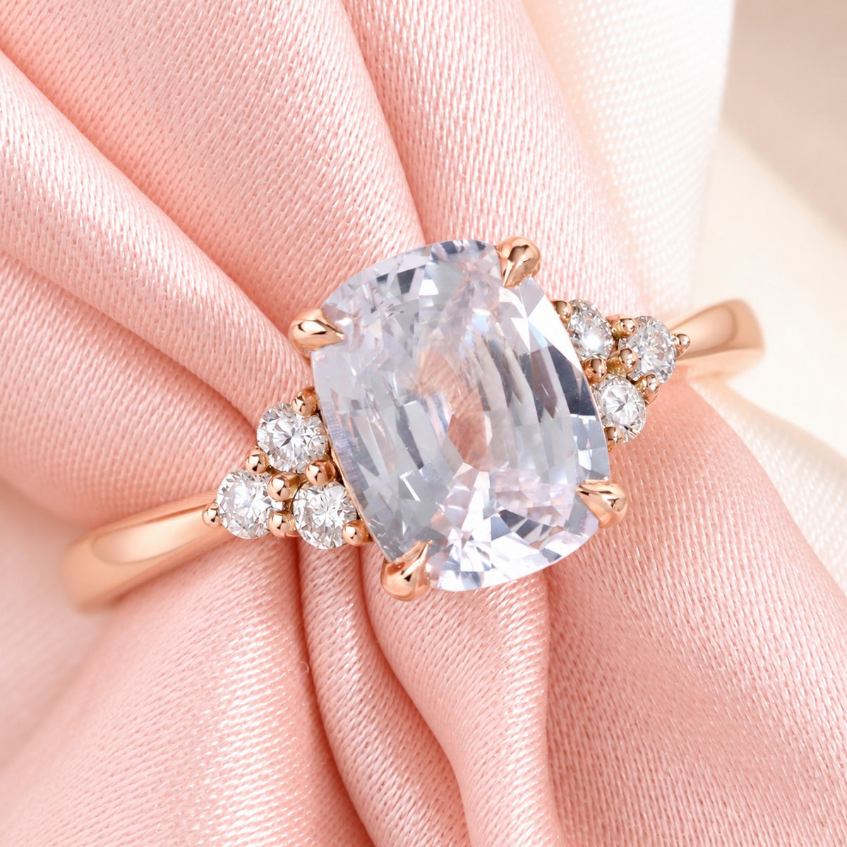cushion cut white sapphire ring rose gold 3 stone diamond ring la more design jewelry