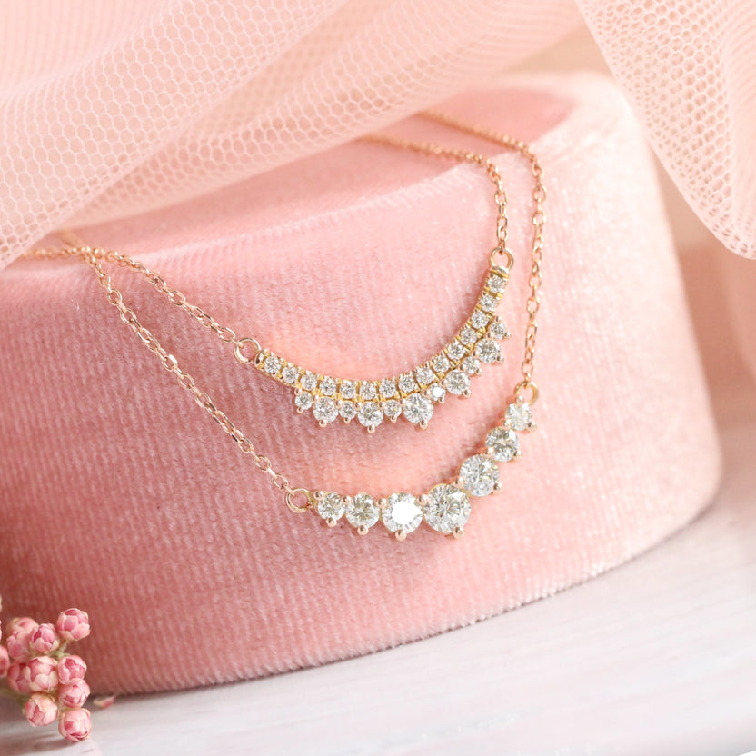 Mini Vintage Floral Bridal Ring Set w/ Champagne Peach Sapphire and Diamond