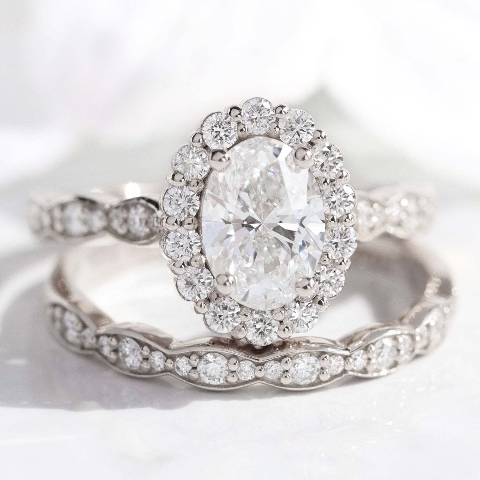 1.33 Cttw Halo Bridal Set Ring - Moissanite/Lab Diamond Engagement & Wedding Ring In 14K Gold Plated Sterling Silver