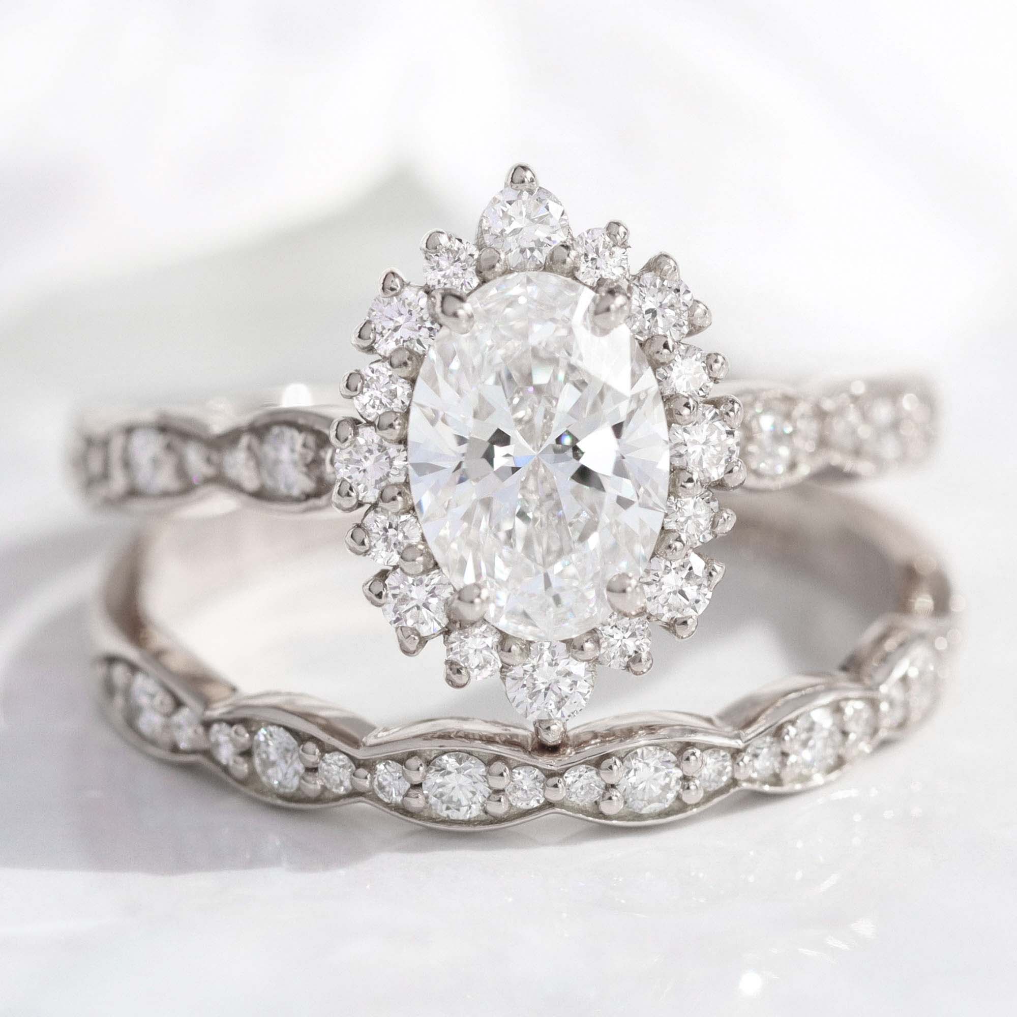 lab diamond ring bridal set white gold oval diamond halo engagement ring La More Design Jewelry