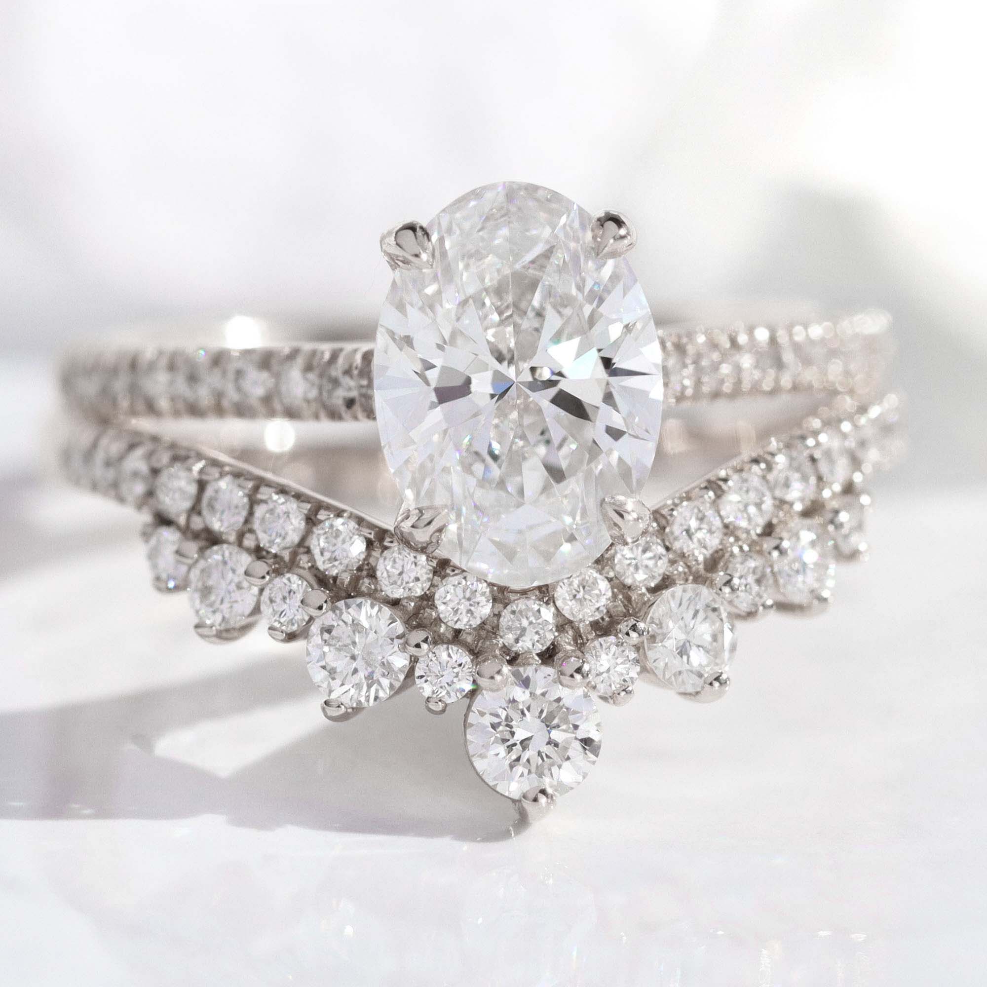lab diamond ring bridal set white gold oval diamond solitaire engagement ring La More Design Jewelry