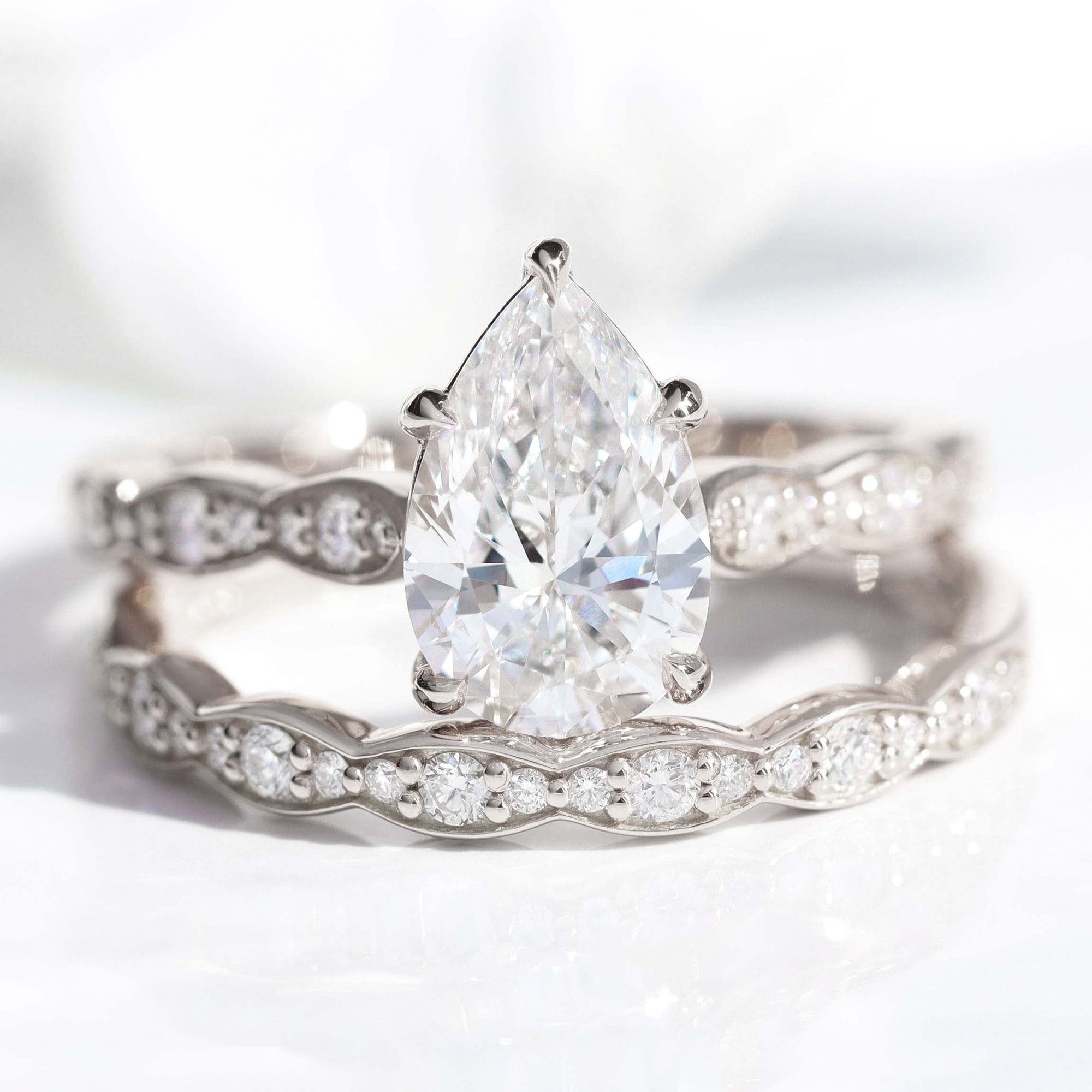 lab diamond ring bridal set white gold pear diamond solitaire engagement ring La More Design Jewelry