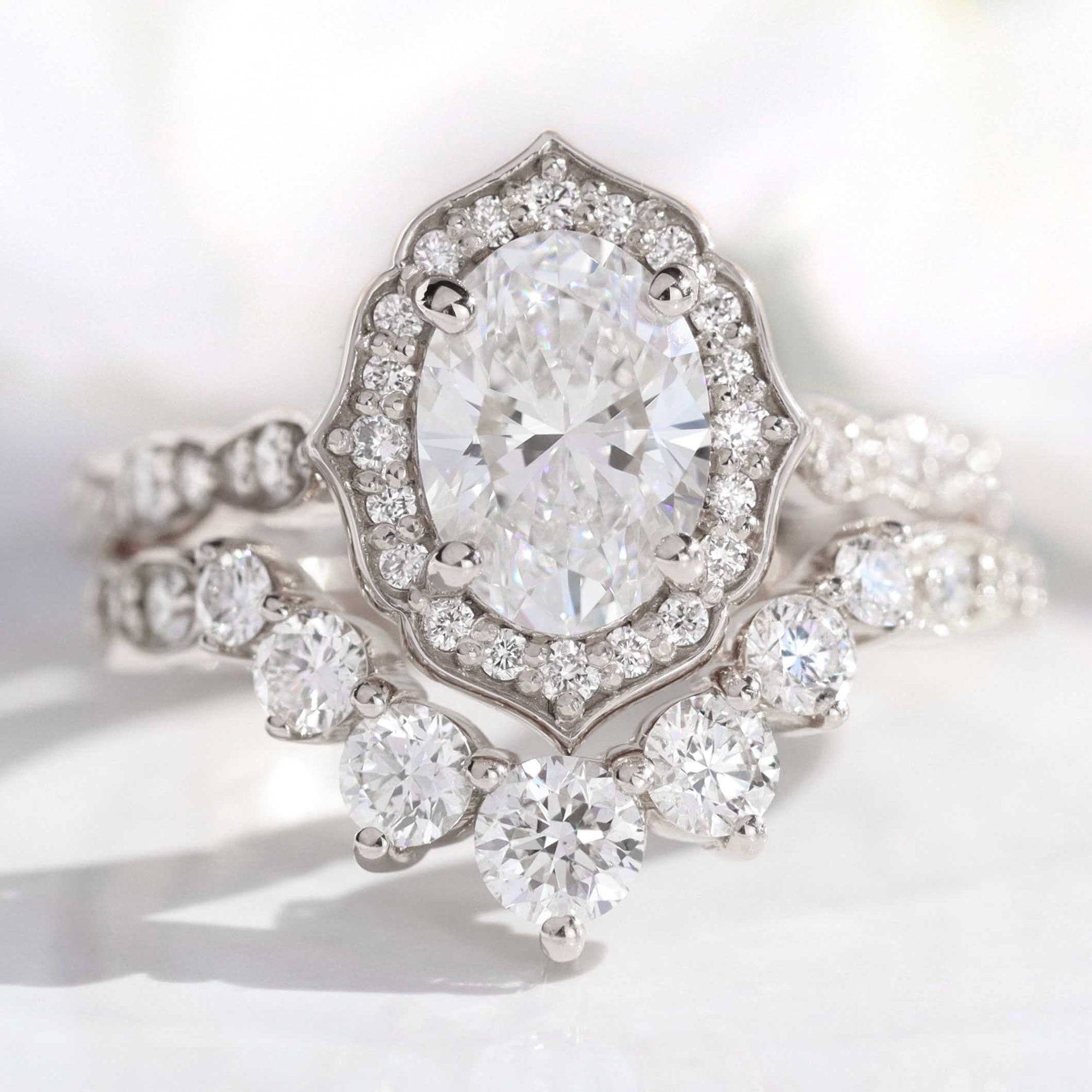 lab diamond ring bridal set white gold vintage halo oval diamond engagement ring La More Design Jewelry