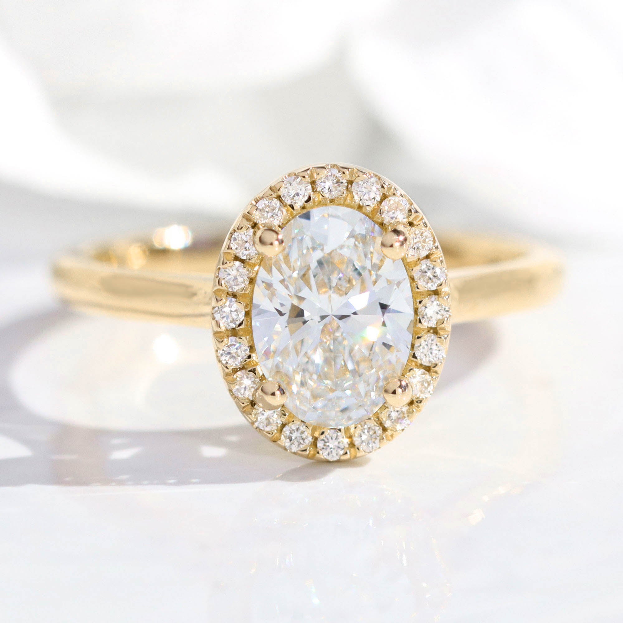 lab diamond ring bridal set yellow gold halo oval diamond engagement ring La More Design Jewelry