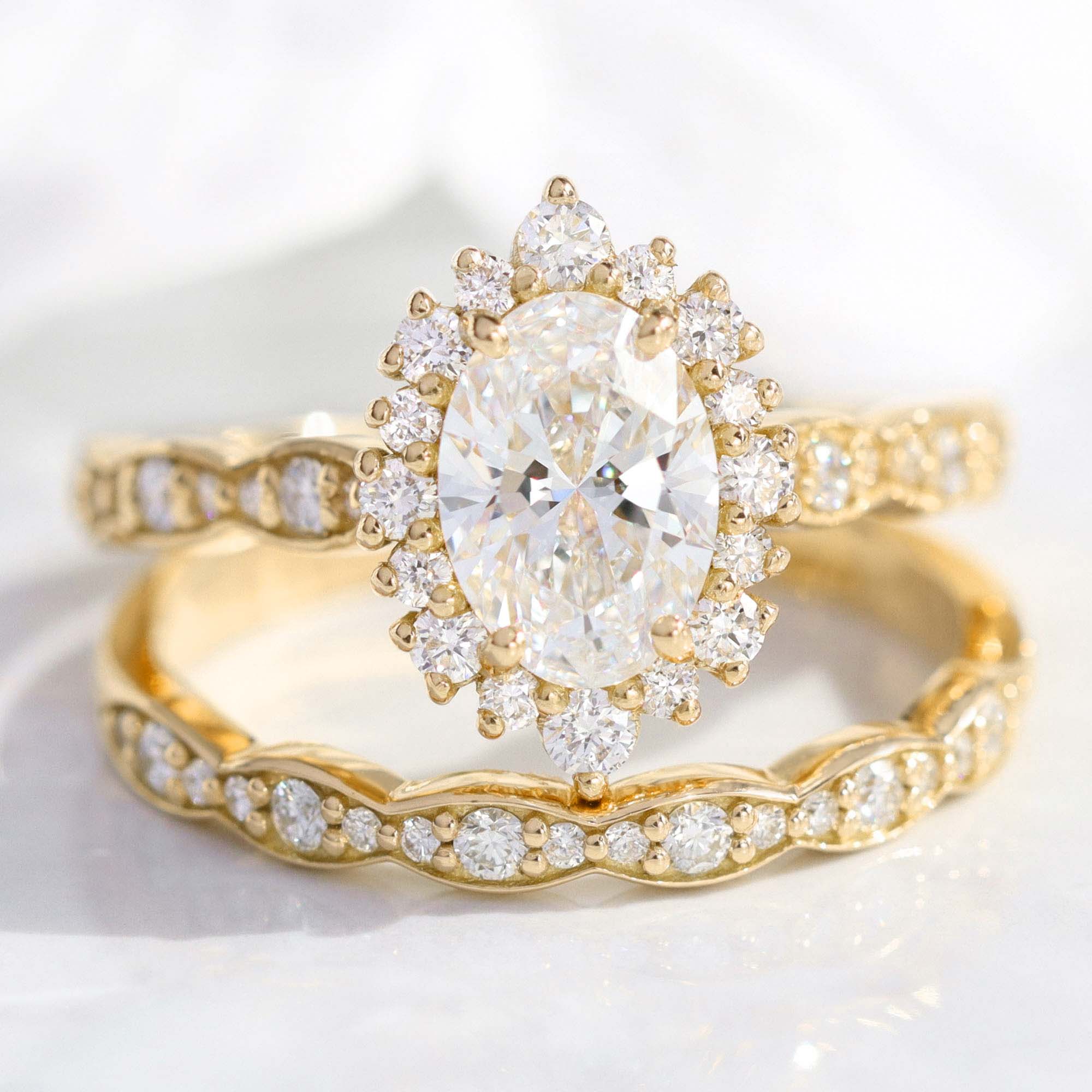lab diamond ring bridal set yellow gold oval diamond halo engagement ring La More Design Jewelry