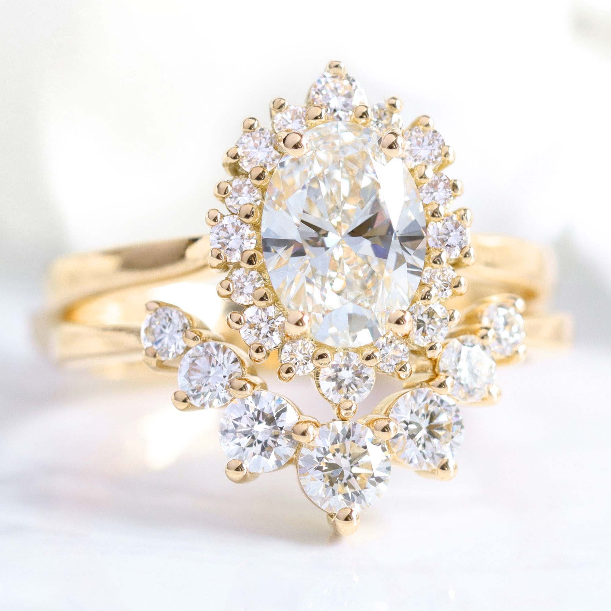 lab diamond ring bridal set yellow gold oval diamond halo engagement ring La More Design Jewelry