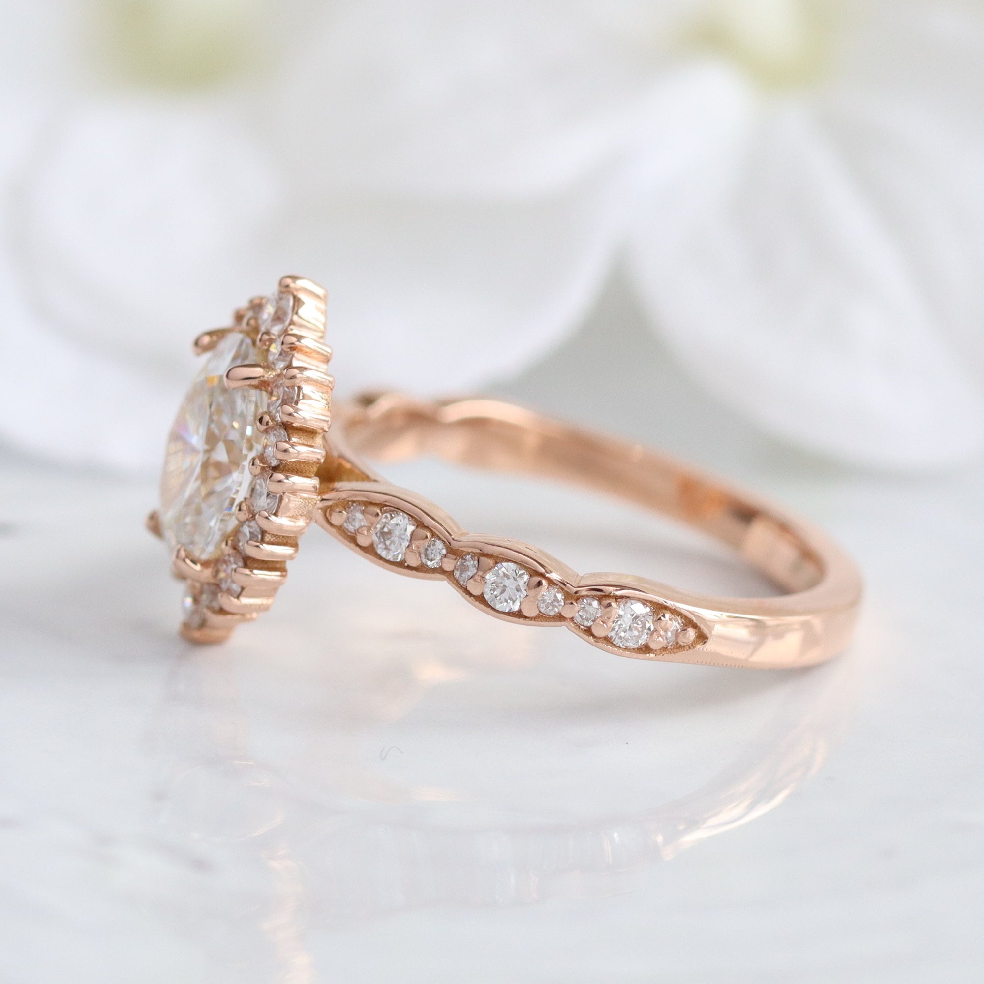 lab diamond ring rose gold oval diamond halo engagement ring La More Design Jewelry