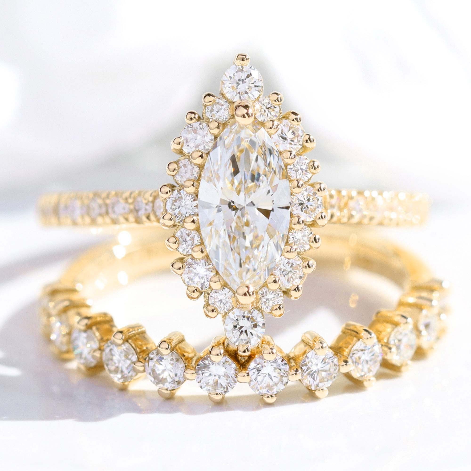 Marquise Lab Diamond Ring Halo Bridal Set Gold Eternity Wedding