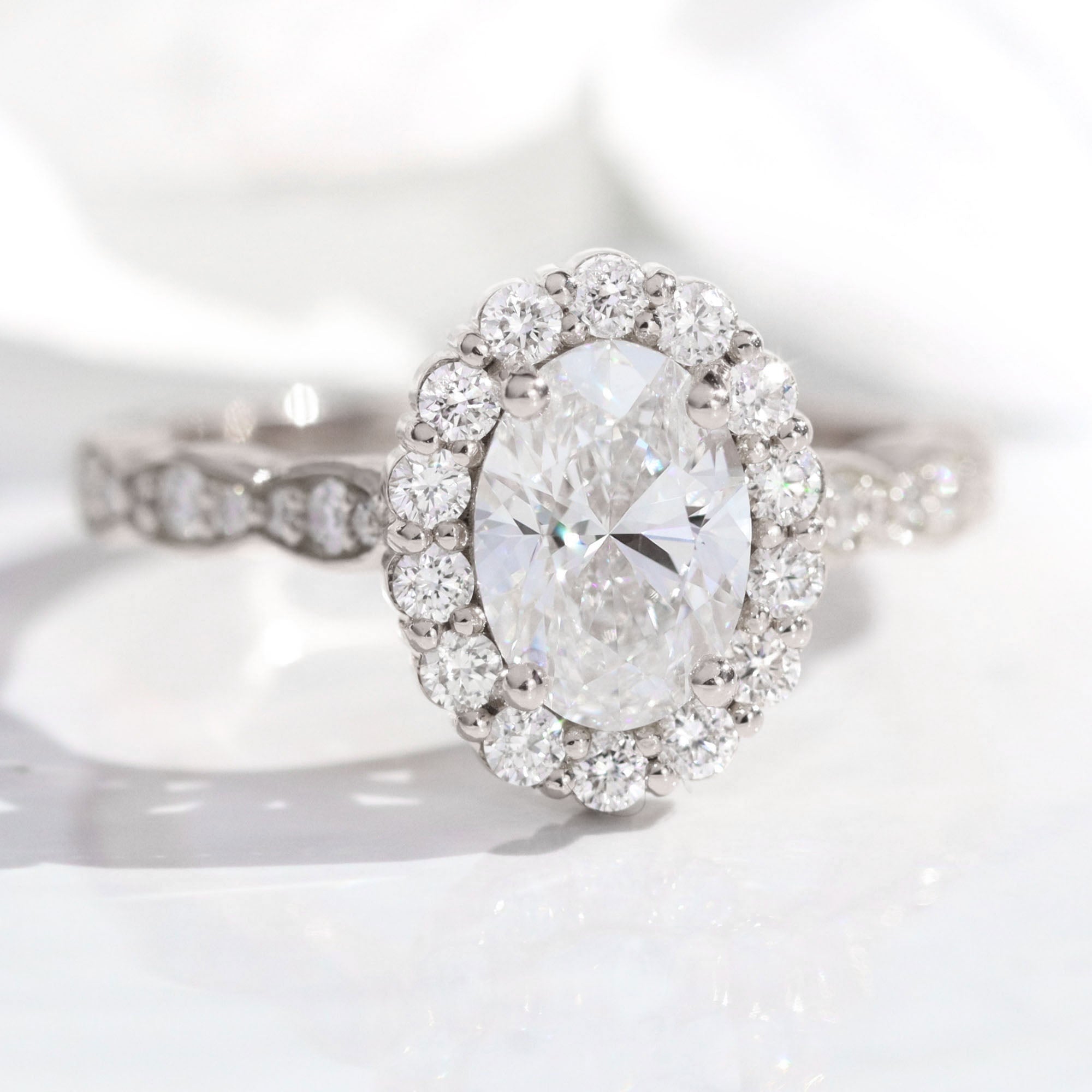 lab diamond ring white gold halo diamond engagement ring La More Design Jewelry