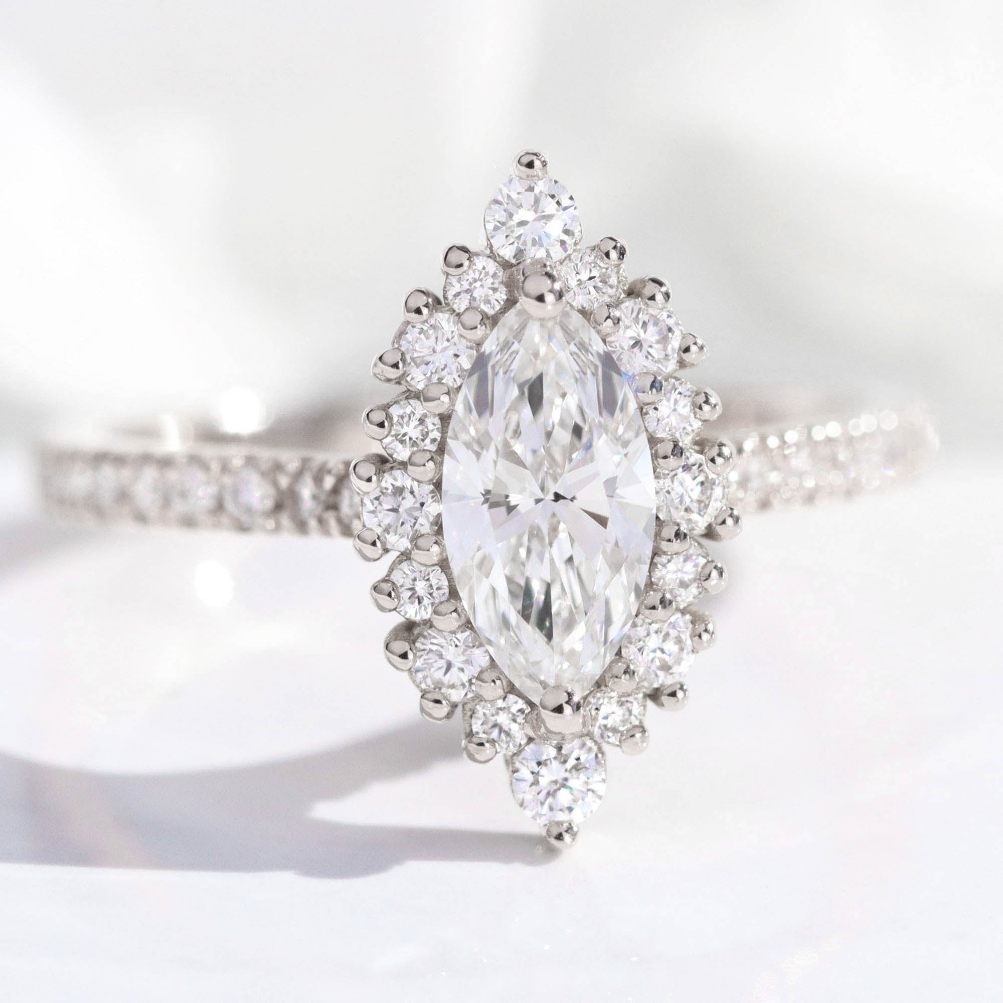 lab diamond ring white gold marquise diamond halo engagement ring La More Design Jewelry