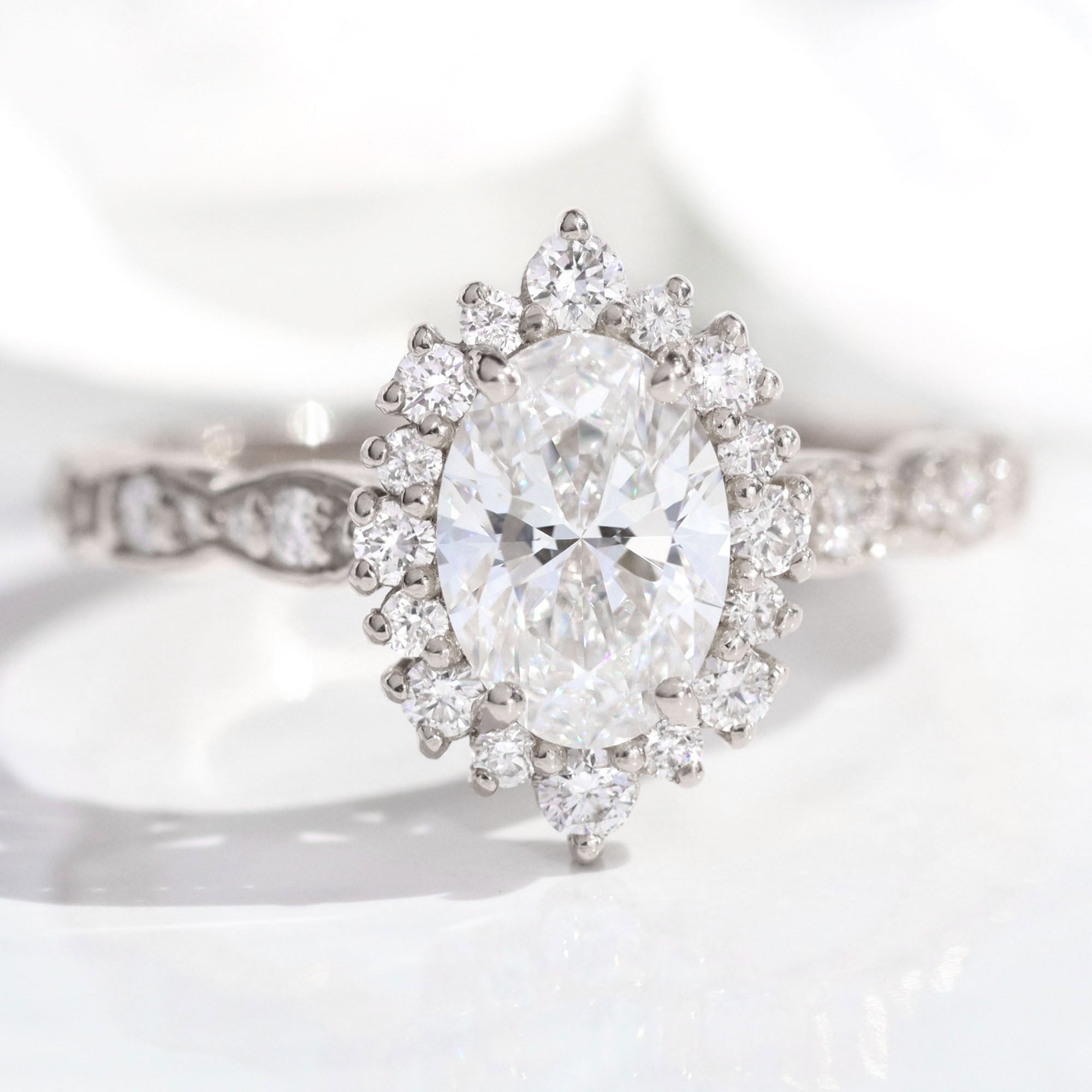 lab diamond ring white gold oval diamond halo engagement ring La More Design Jewelry-