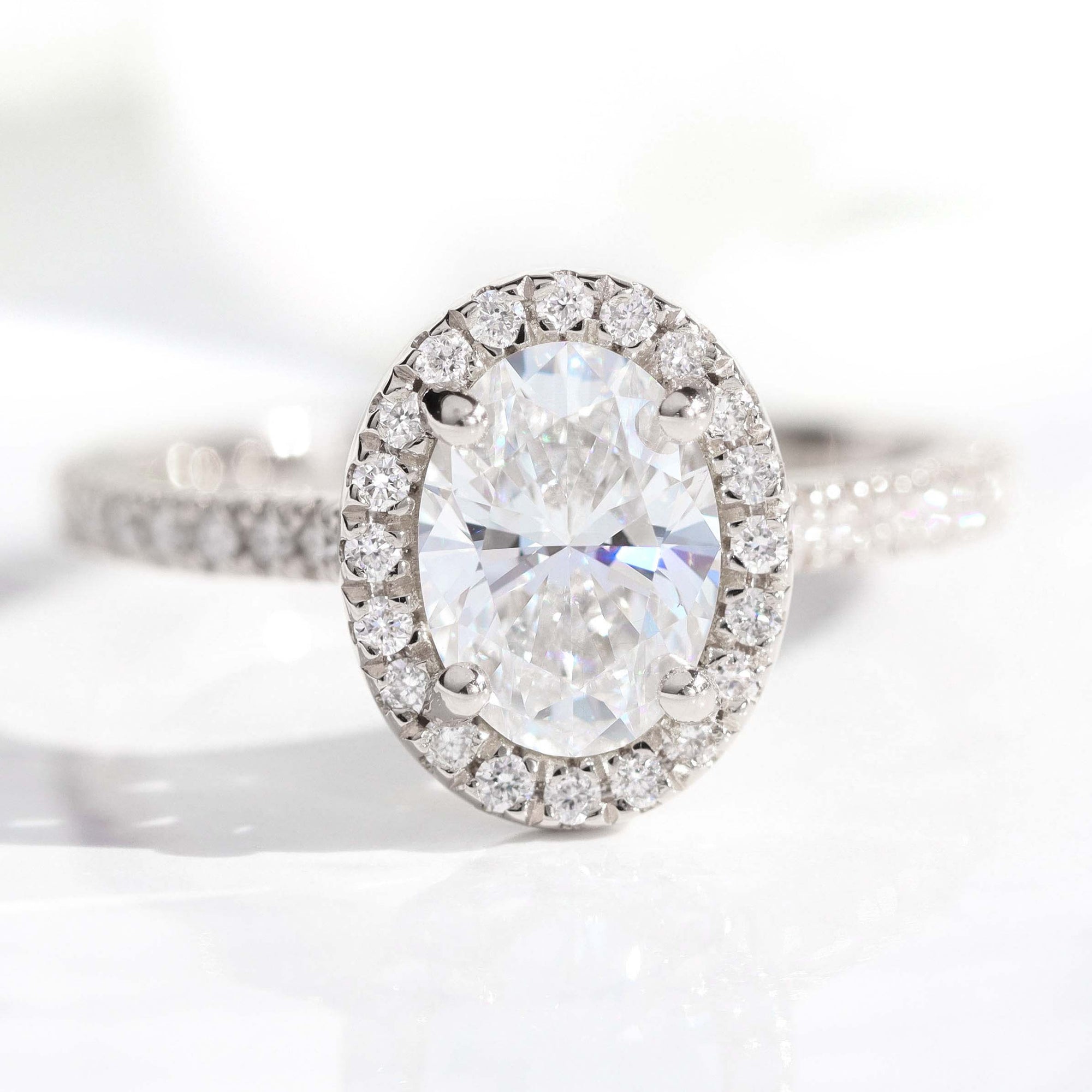 lab diamond ring white gold oval diamond halo engagement ring La More Design Jewelry