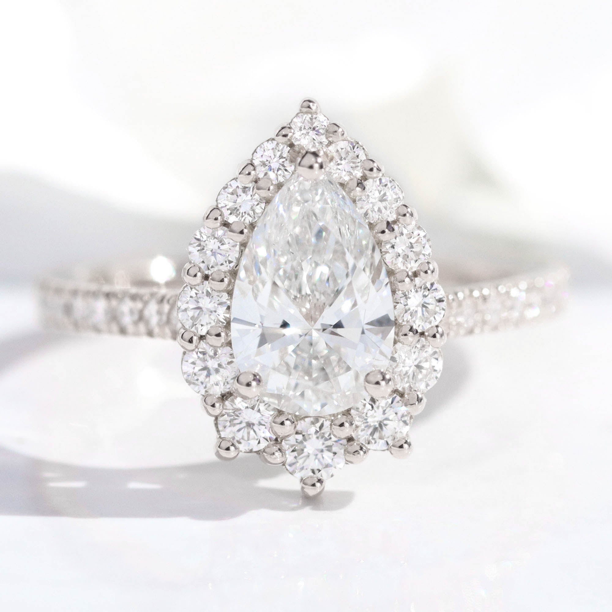 lab diamond ring white gold pear diamond halo engagement ring La More Design Jewelry
