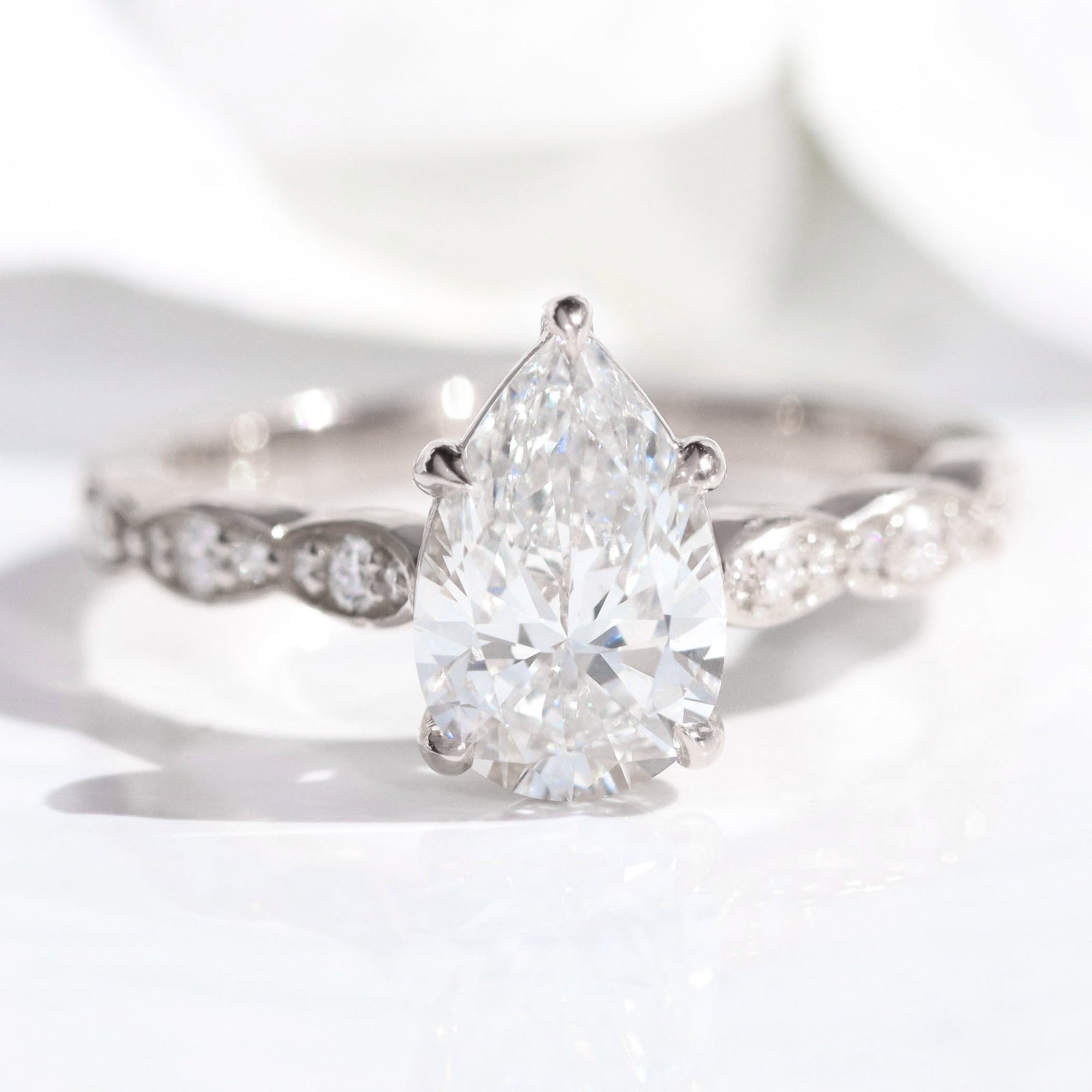 lab diamond ring white gold pear diamond solitaire engagement ring La More Design Jewelry