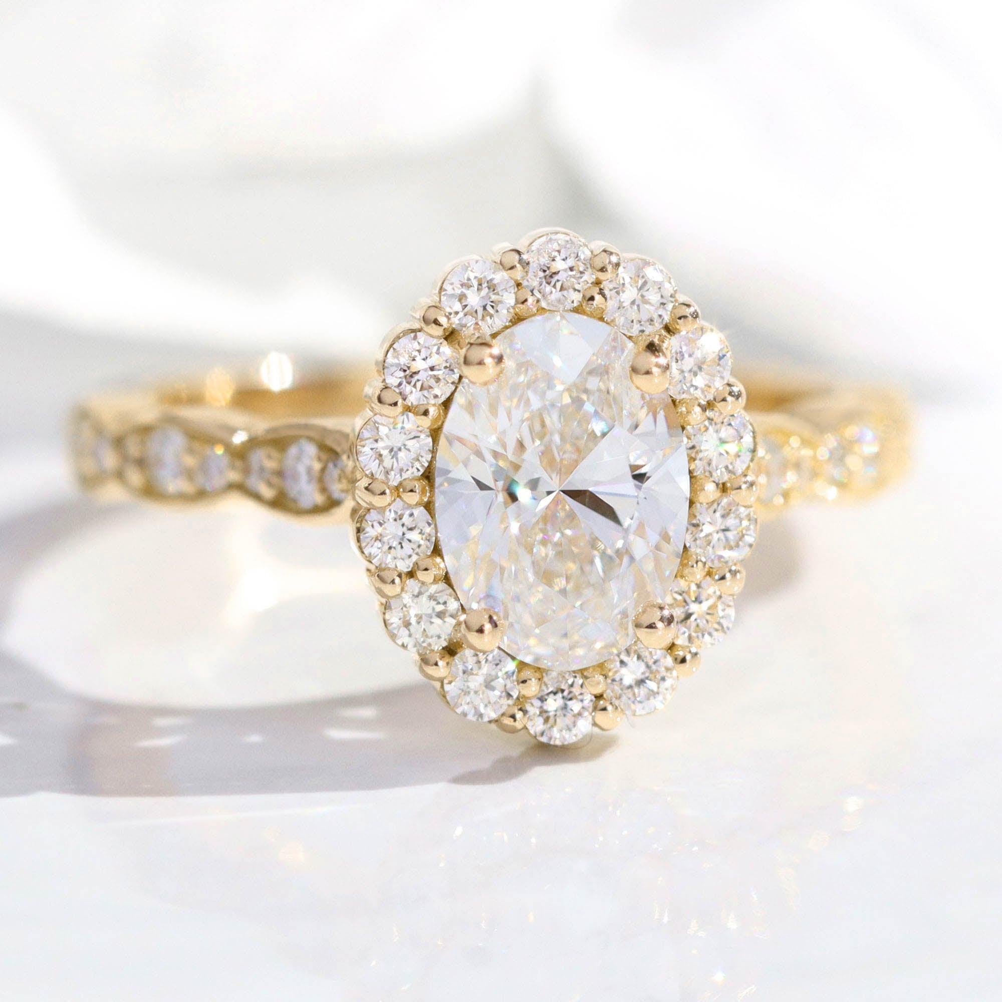 lab diamond ring yellow gold halo diamond engagement ring La More Design Jewelry