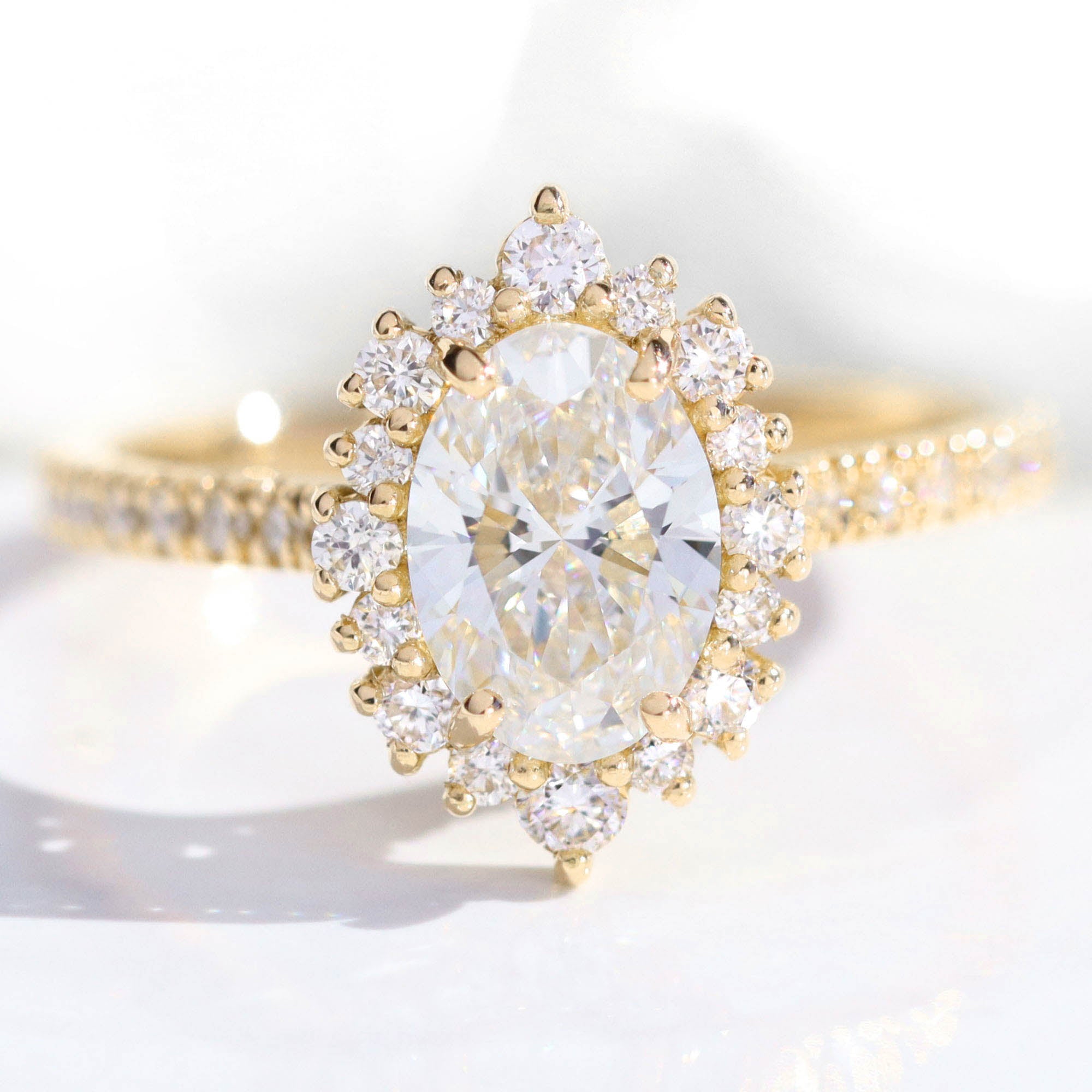 lab diamond ring yellow gold halo oval diamond engagement ring La More Design Jewelry