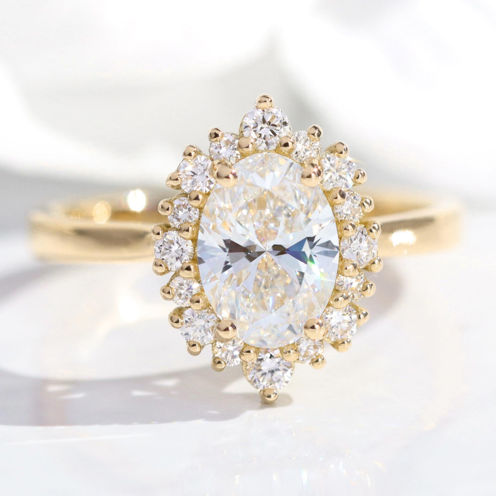 lab diamond ring yellow gold oval diamond halo engagement ring La More Design Jewelry