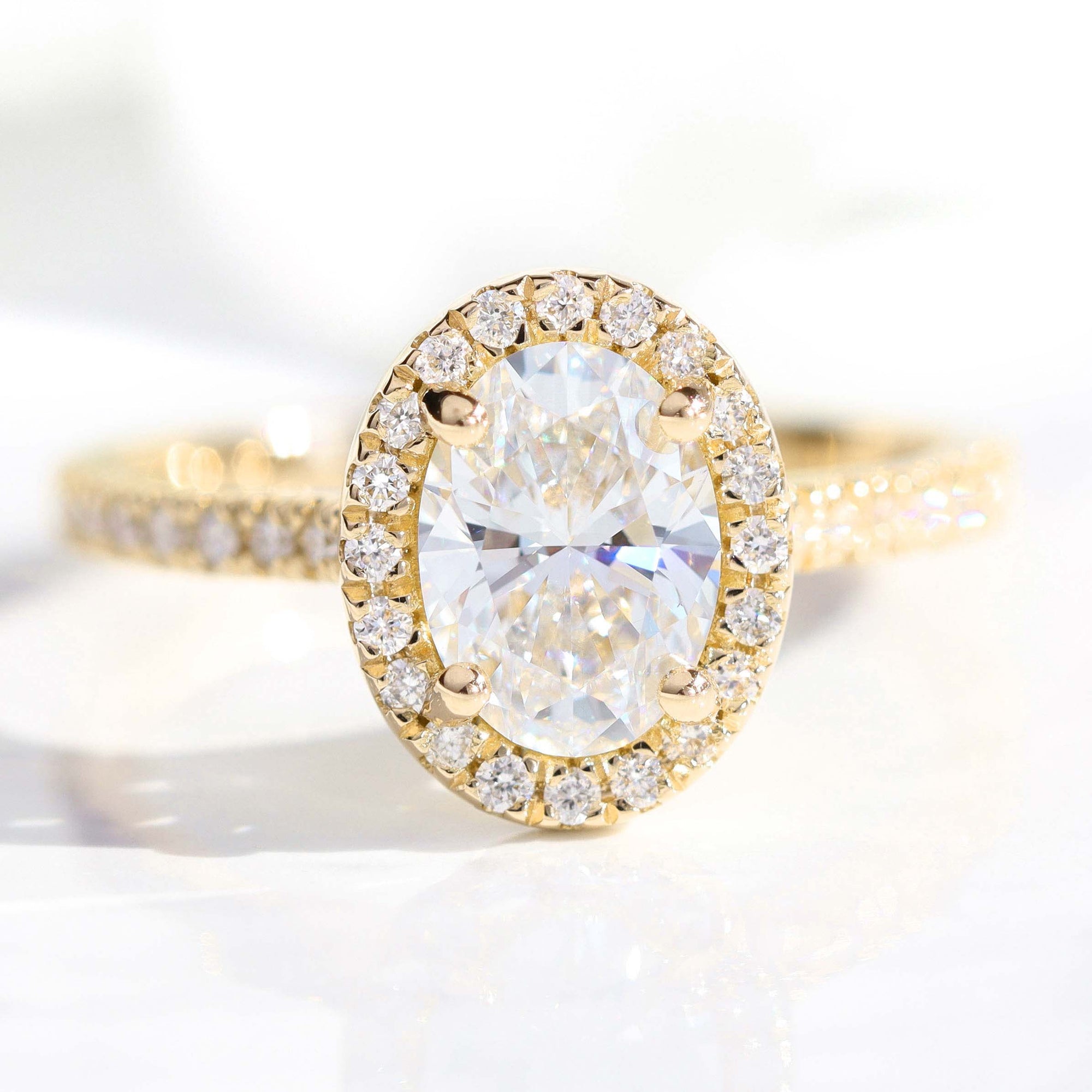 lab diamond ring yellow gold oval diamond halo engagement ring La More Design Jewelry