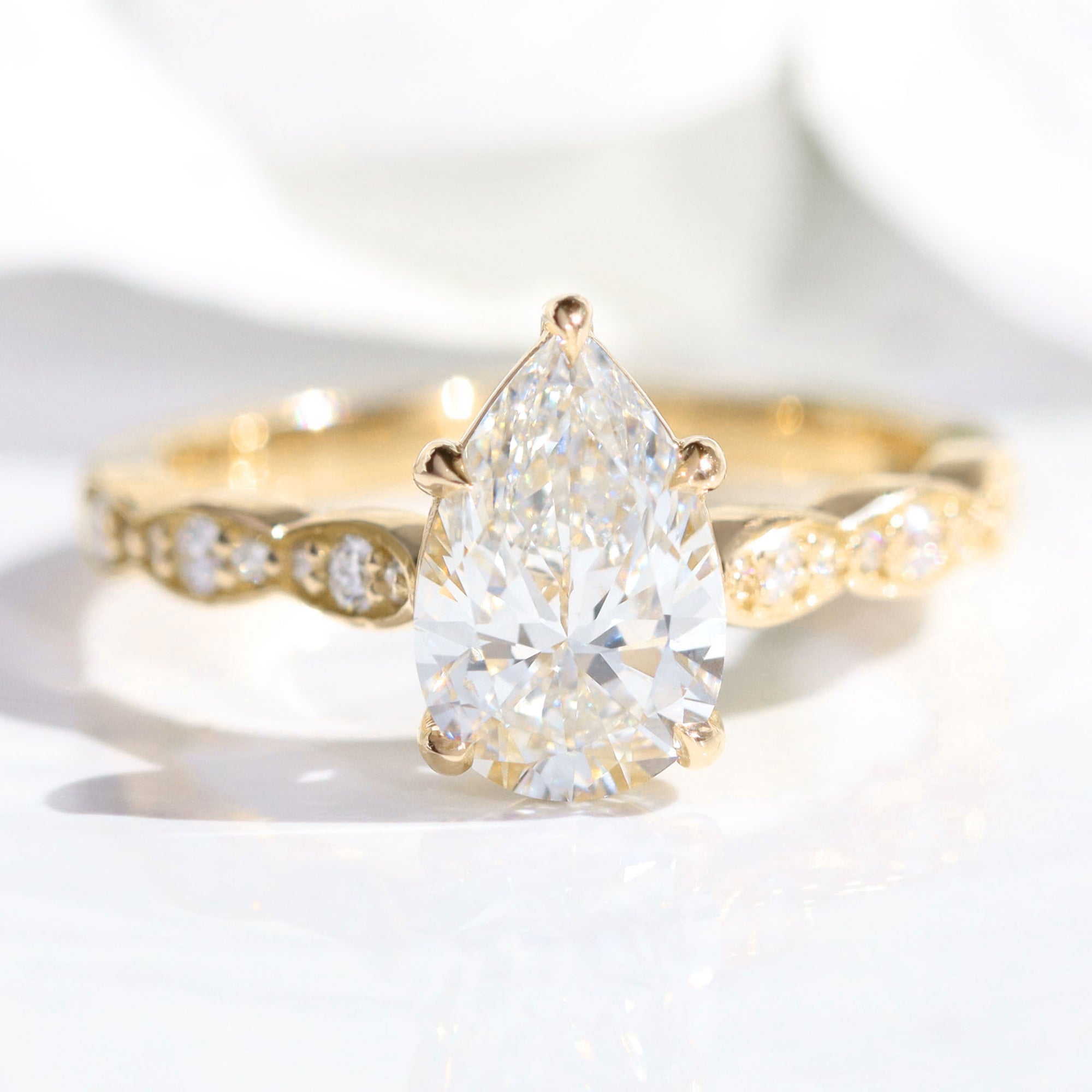 lab diamond ring yellow gold pear diamond solitaire engagement ring La More Design Jewelry