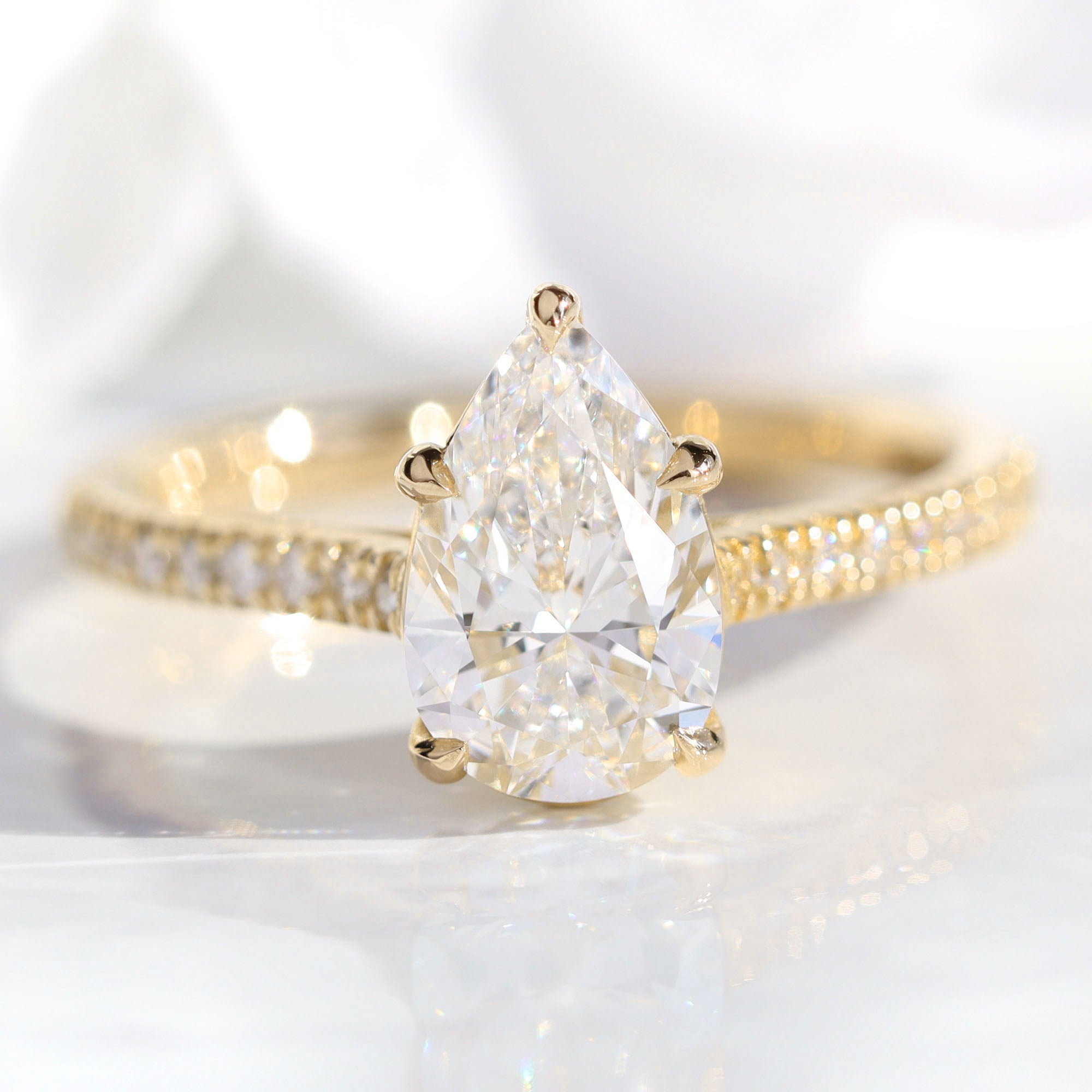 lab diamond ring yellow gold pear diamond solitaire engagement ring La More Design Jewelry