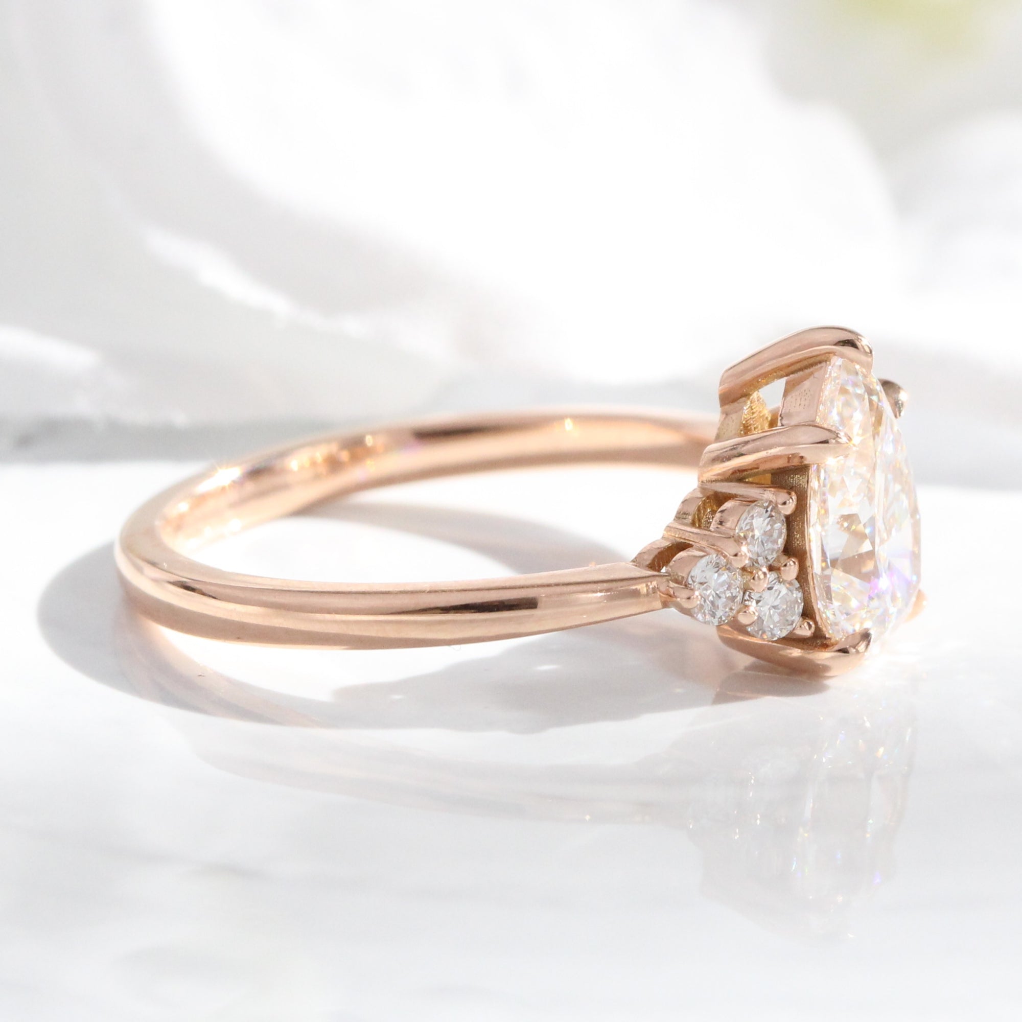 lab grown diamond 3 stone engagement ring rose gold pear diamond cluster ring la more design jewelry
