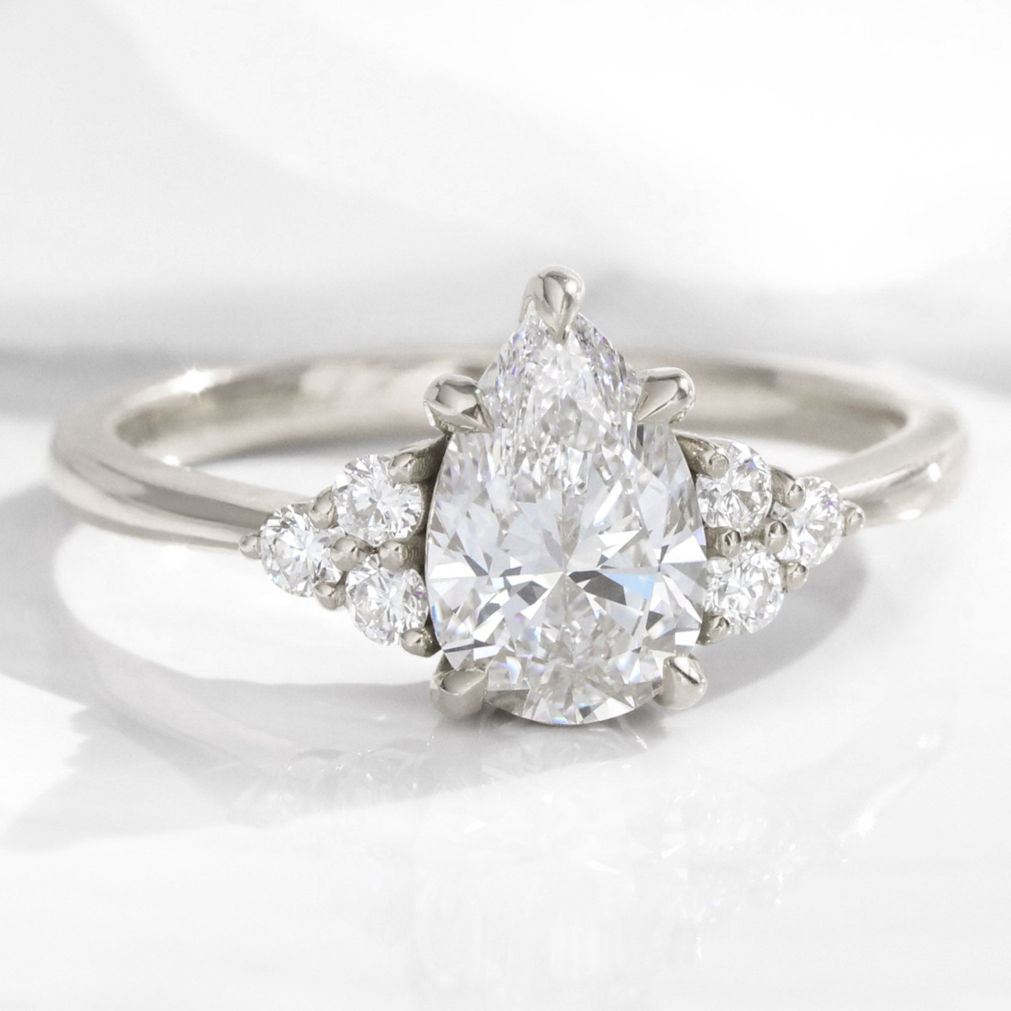 lab grown diamond 3 stone engagement ring white gold pear diamond cluster ring la more design jewelry