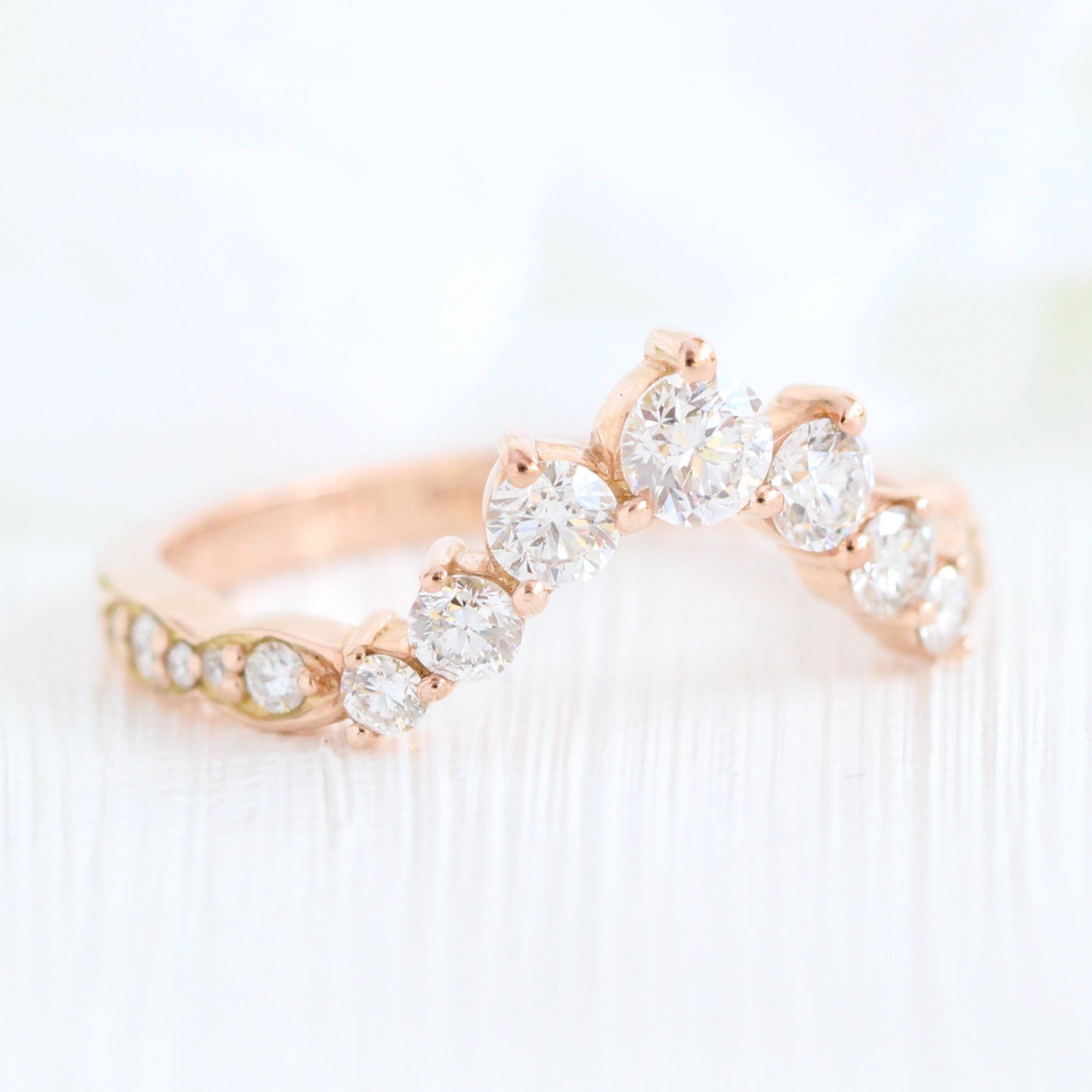 large 7 diamond wedding ring rose gold curved scalloped wedding band la more design jewelry