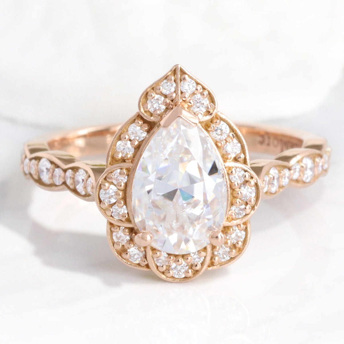 large pear moissanite engagement ring gold vintage halo diamond moissanite ring la more design jewelry