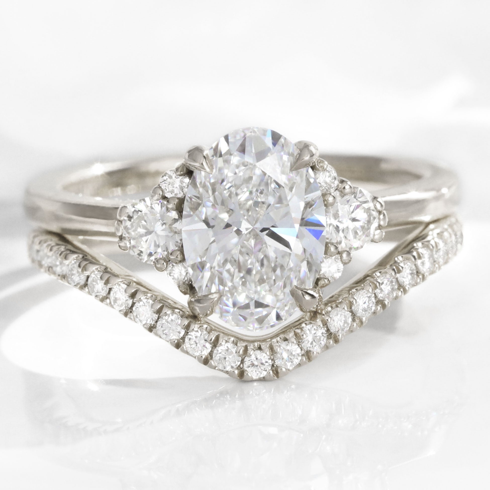 large lab diamond 3 stone ring bridal set white gold oval diamond cluster ring stack la more design jewelry