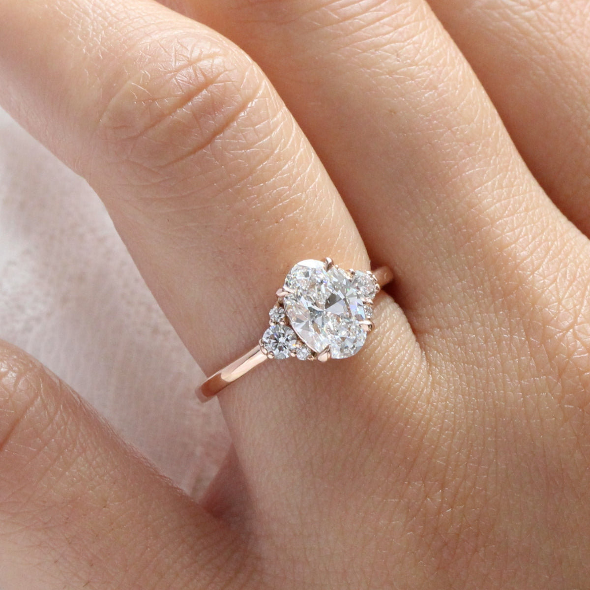 large lab diamond 3 stone ring rose gold oval diamond cluster ring la more design jewelry