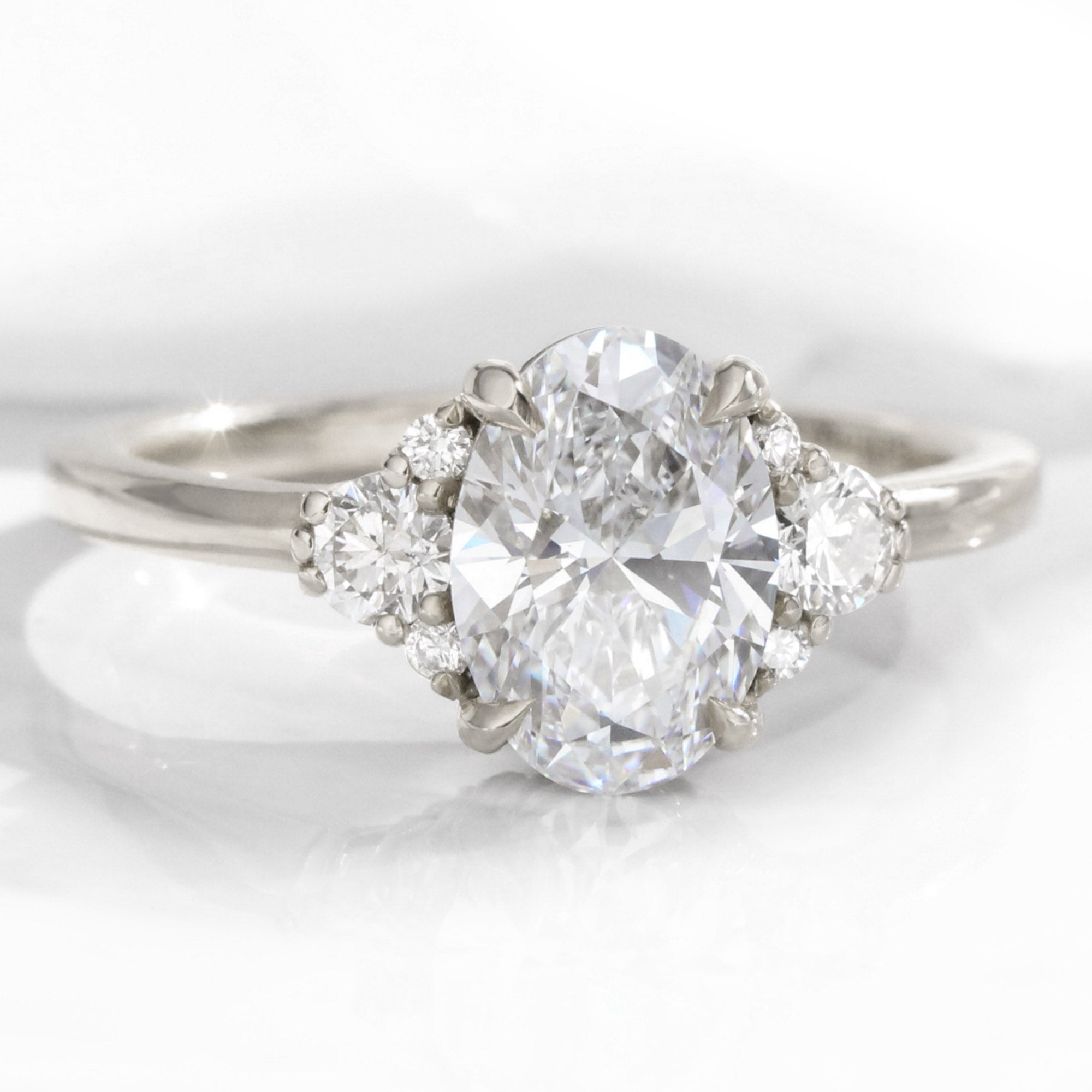 large lab diamond 3 stone ring white gold oval diamond cluster ring la more design jewelry
