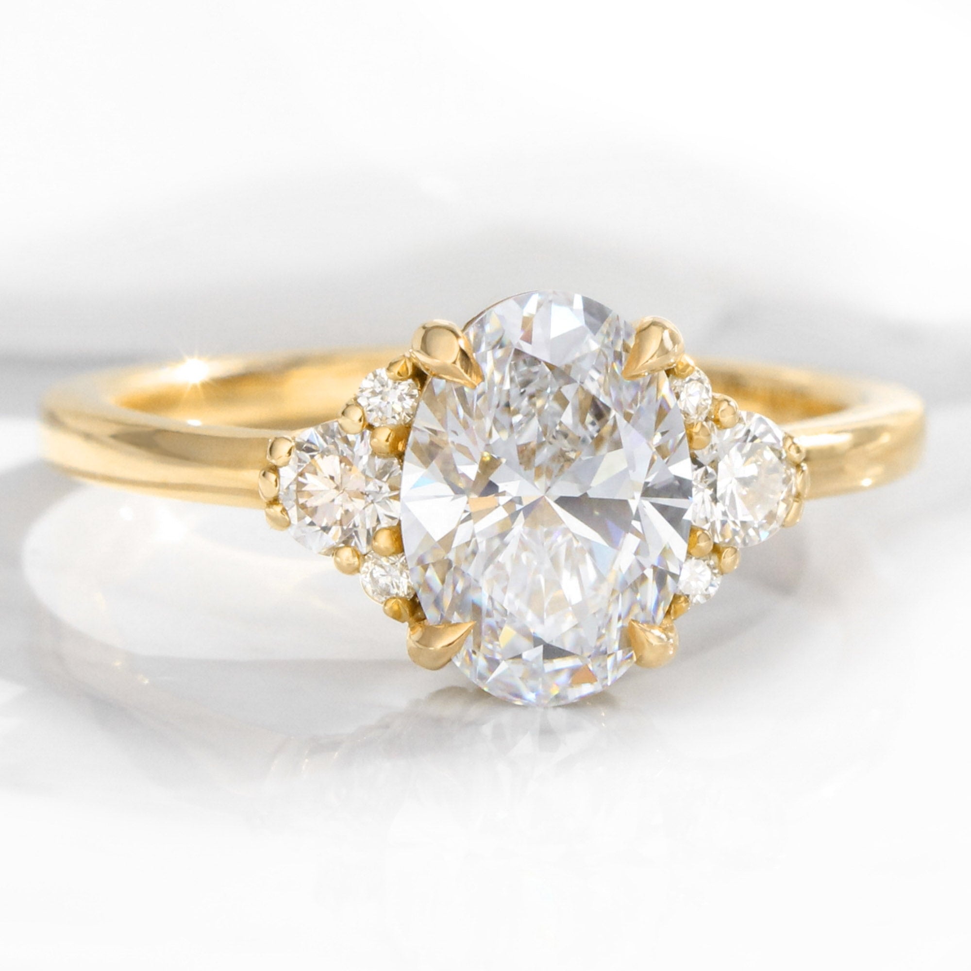 large lab diamond 3 stone ring yellow gold oval diamond cluster ring la more design jewelry