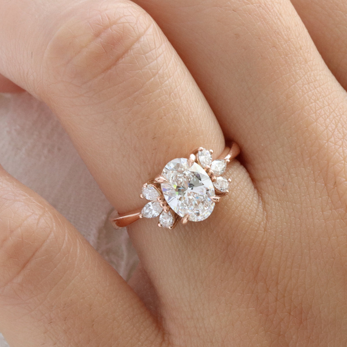 large lab grown diamond 3 stone ring rose gold oval diamond cluster ring la more design jewelry