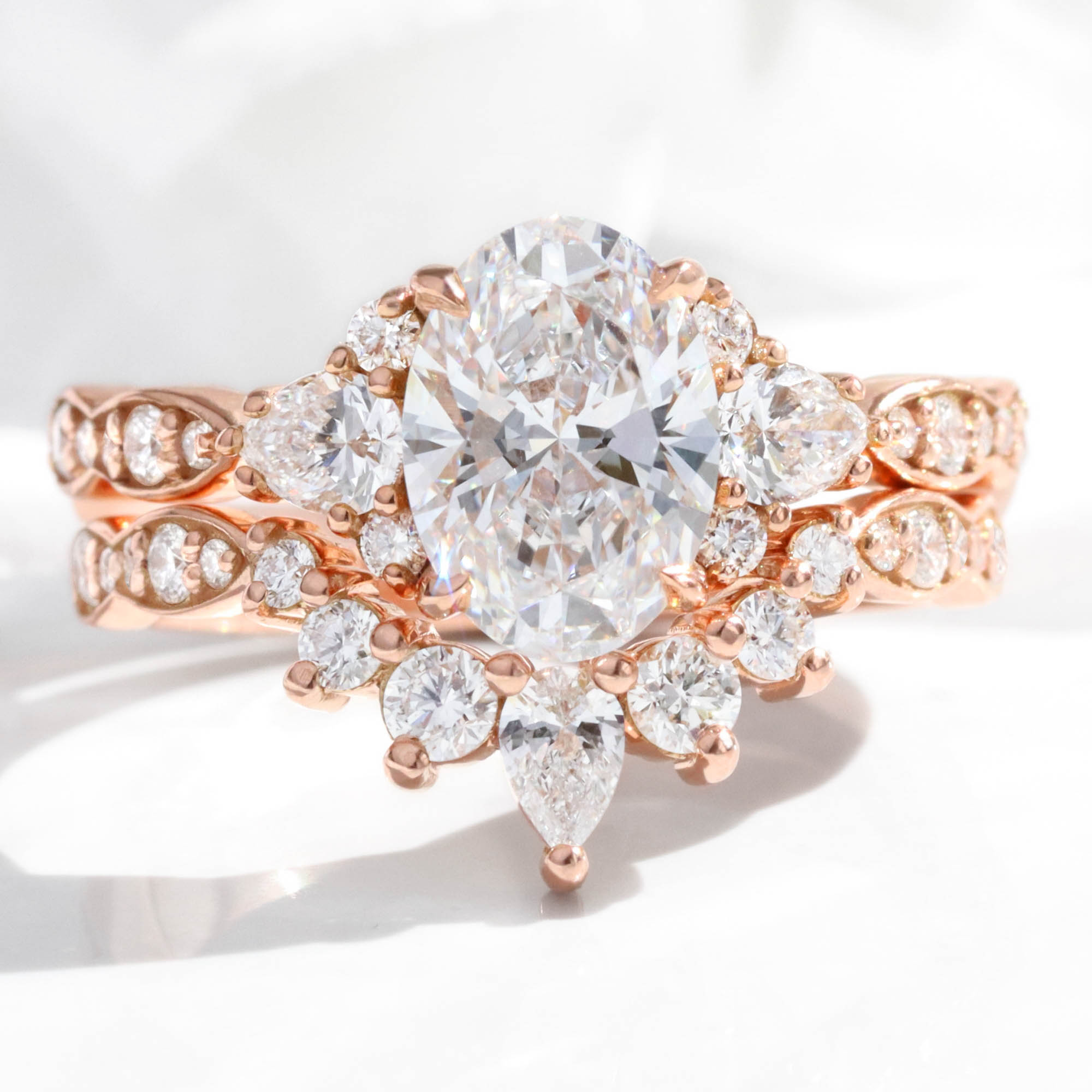 large oval lab diamond 3 stone engagement ring stack rose gold contour diamond ring bridal set la more design jewelry
