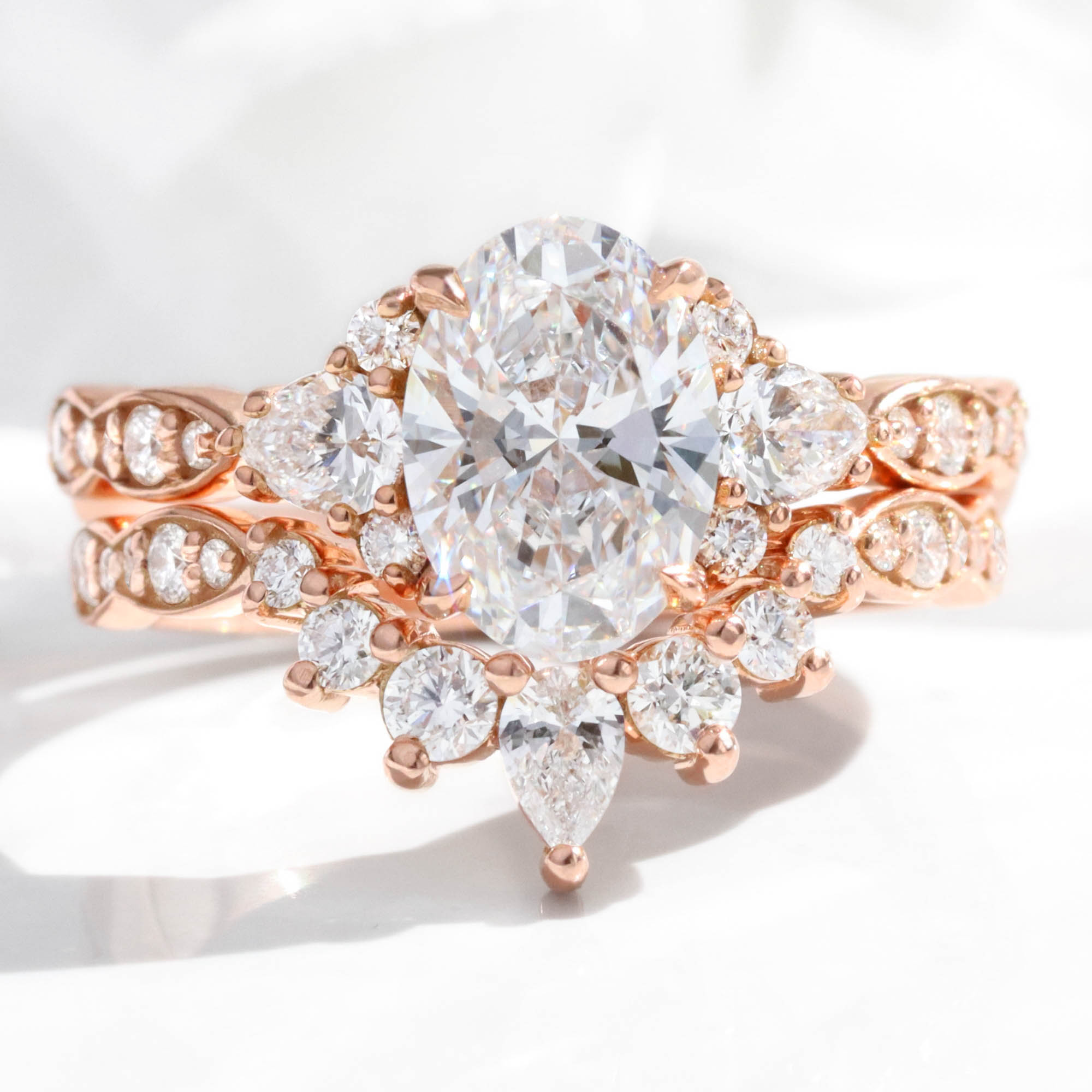 Stone Lab Diamond Ring Bridal Set Rose Gold Oval Diamond Ring