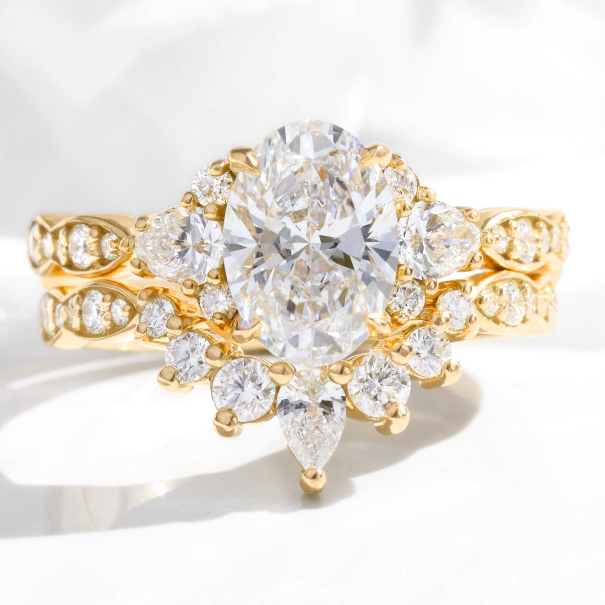 Stone Lab Diamond Ring Bridal Set Rose Gold Oval Diamond Ring