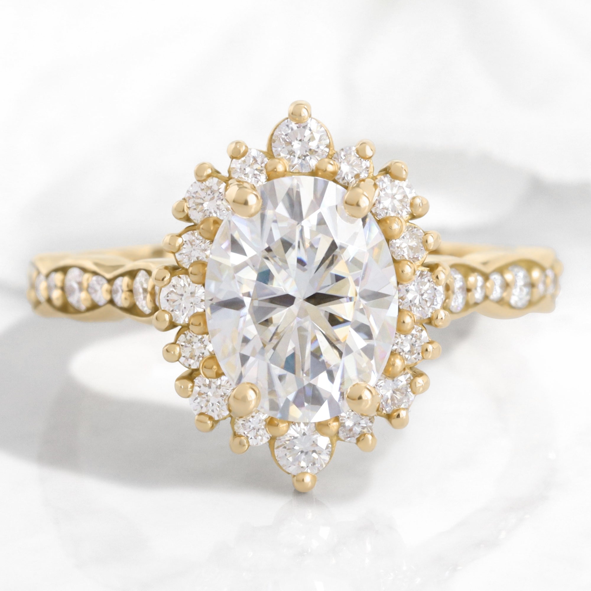 Oval Moissanite Diamond Ring in Tiara Halo Engagement Ring