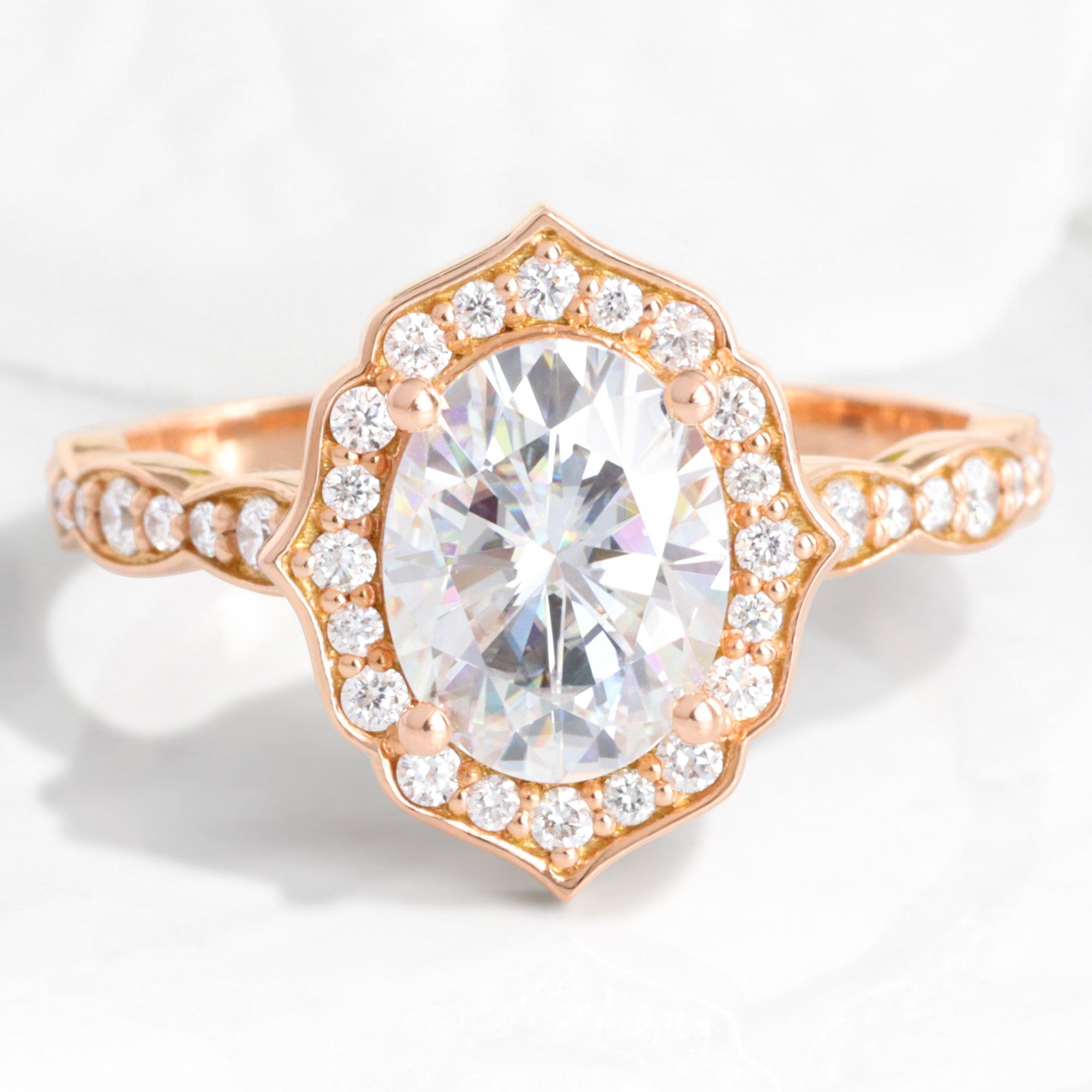 Oval Moissanite Diamond Ring in Vintage Floral Engagement Ring