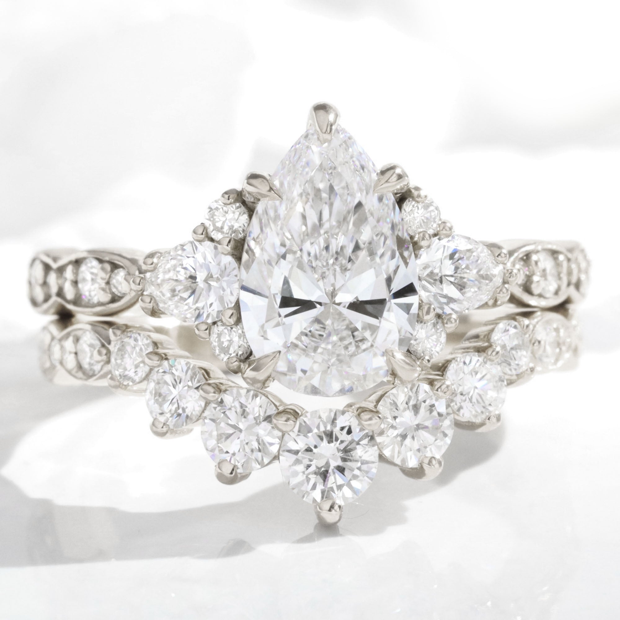 large pear lab diamond 3 stone ring stack white gold contour diamond ring bridal set la more design jewelry