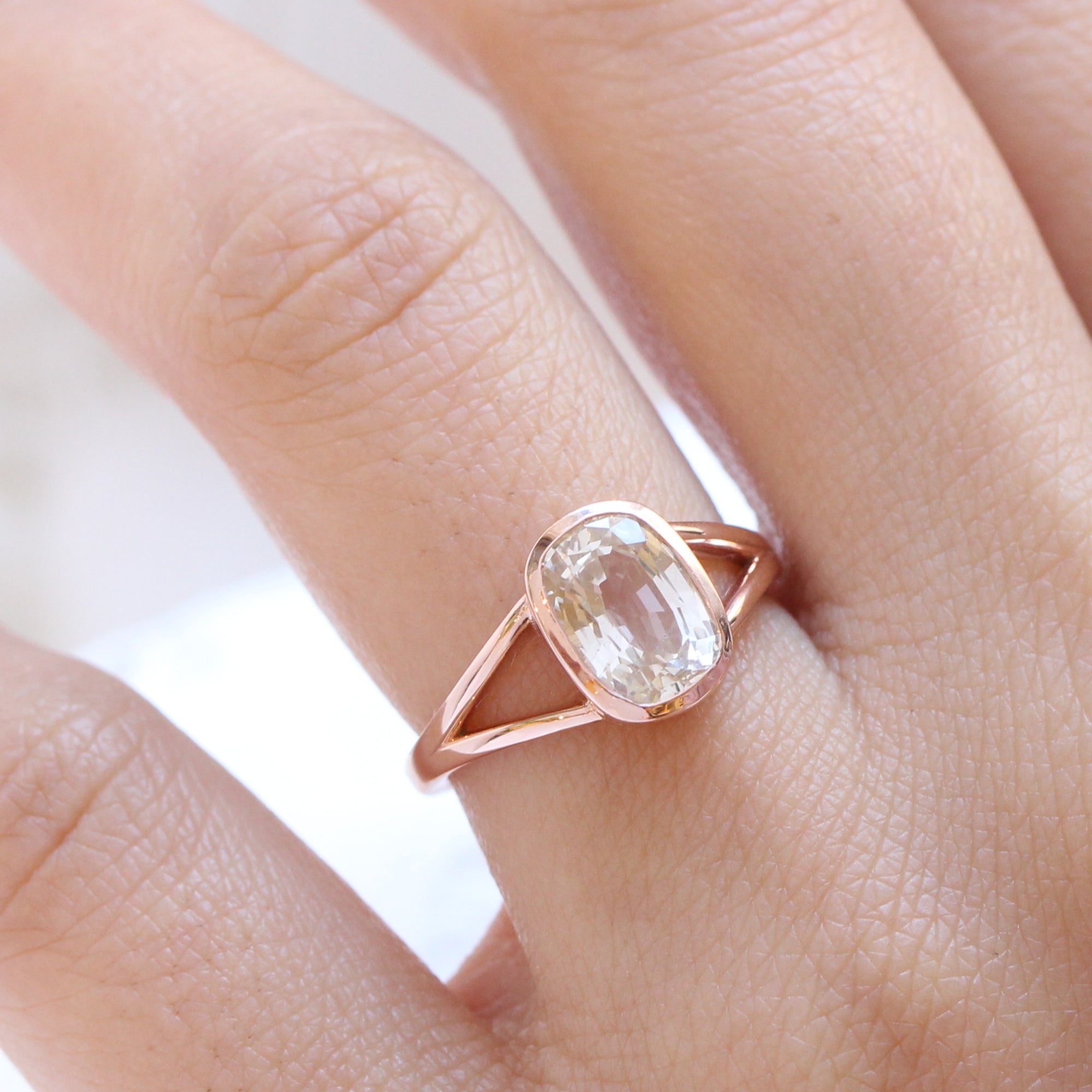 light champagne sapphire ring rose gold bezel sapphire ring la more design jewelry