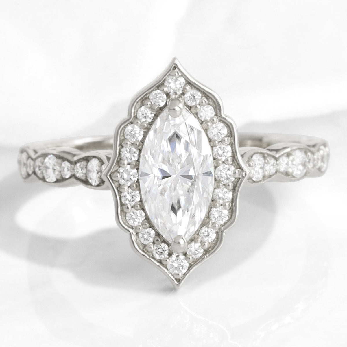 marquise moissanite ring white gold vintage halo diamond moissanite engagement ring la more design jewelry